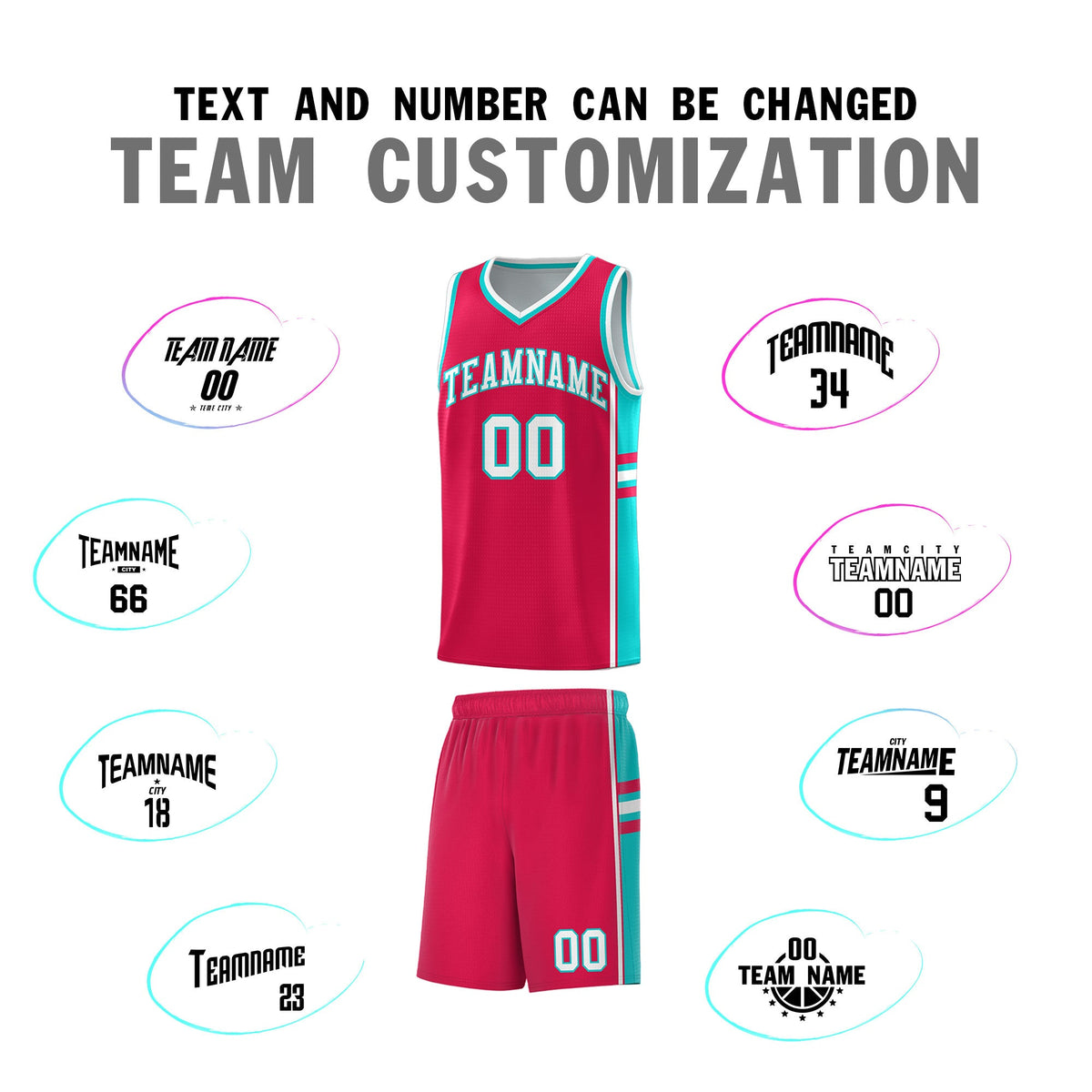 Custom Youth Basketball Jersey - Red Aqua Two-Tone Varsity Jersey Set