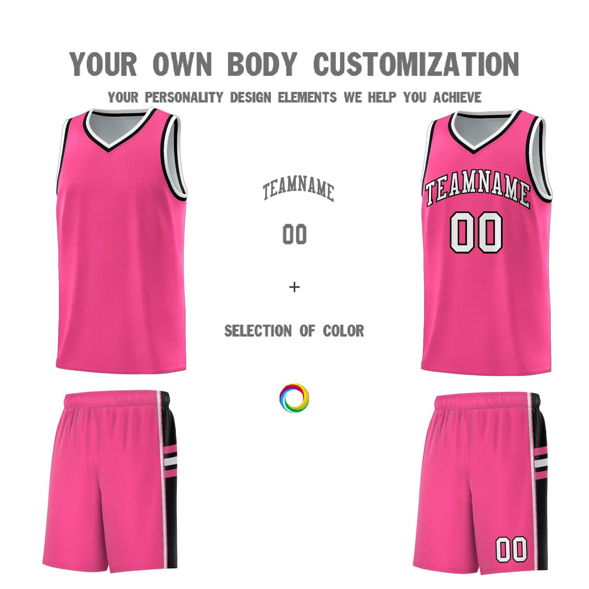 Custom Youth Basketball Jersey - Pink Black Two-Tone Varsity Jersey Set