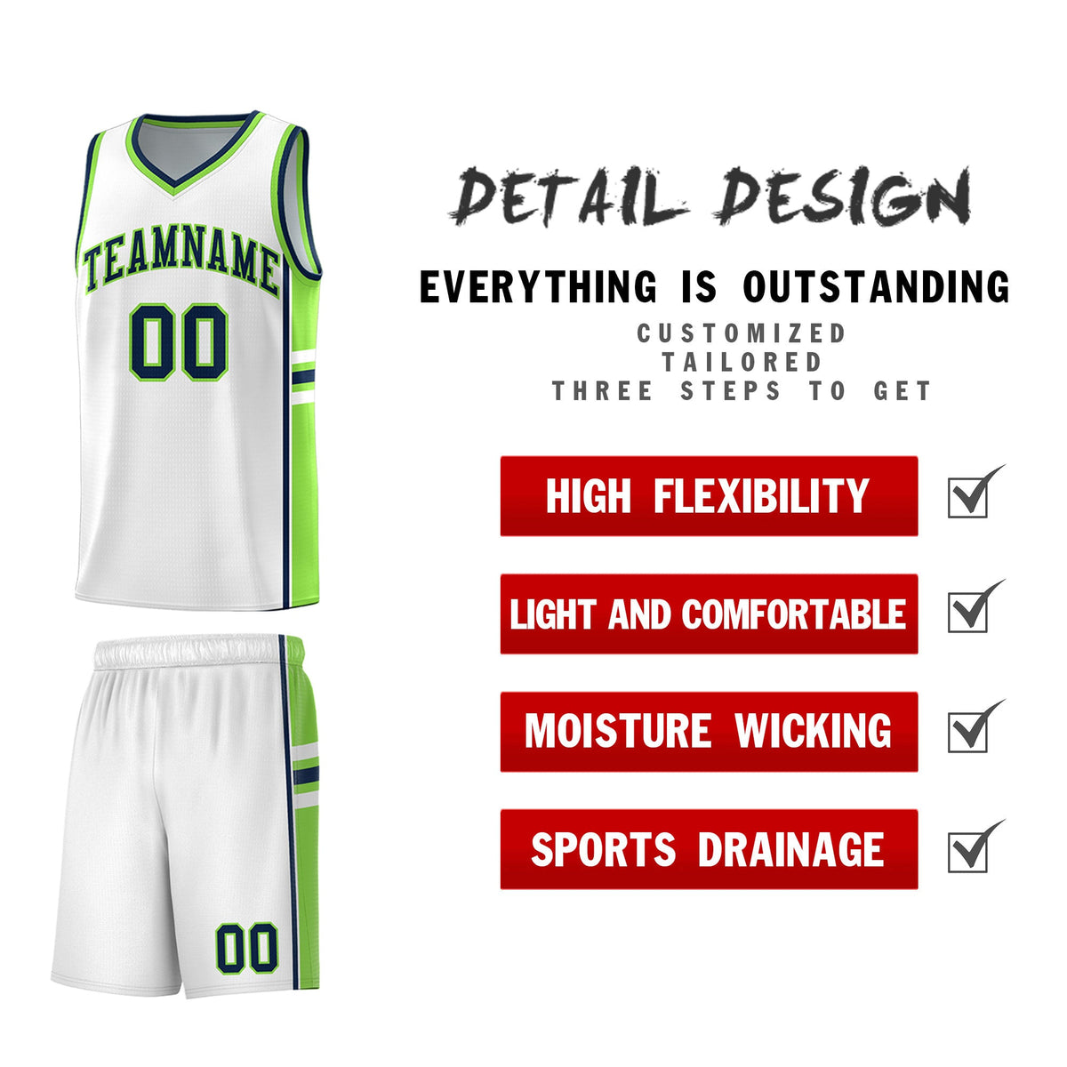 Custom Youth Basketball Jersey - White Fluorescent Green Two-Tone Varsity Jersey Set