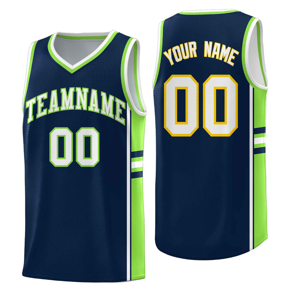 Custom Youth Basketball Jersey - Navy Fluorescent Green Two-Tone Varsity Jersey Set