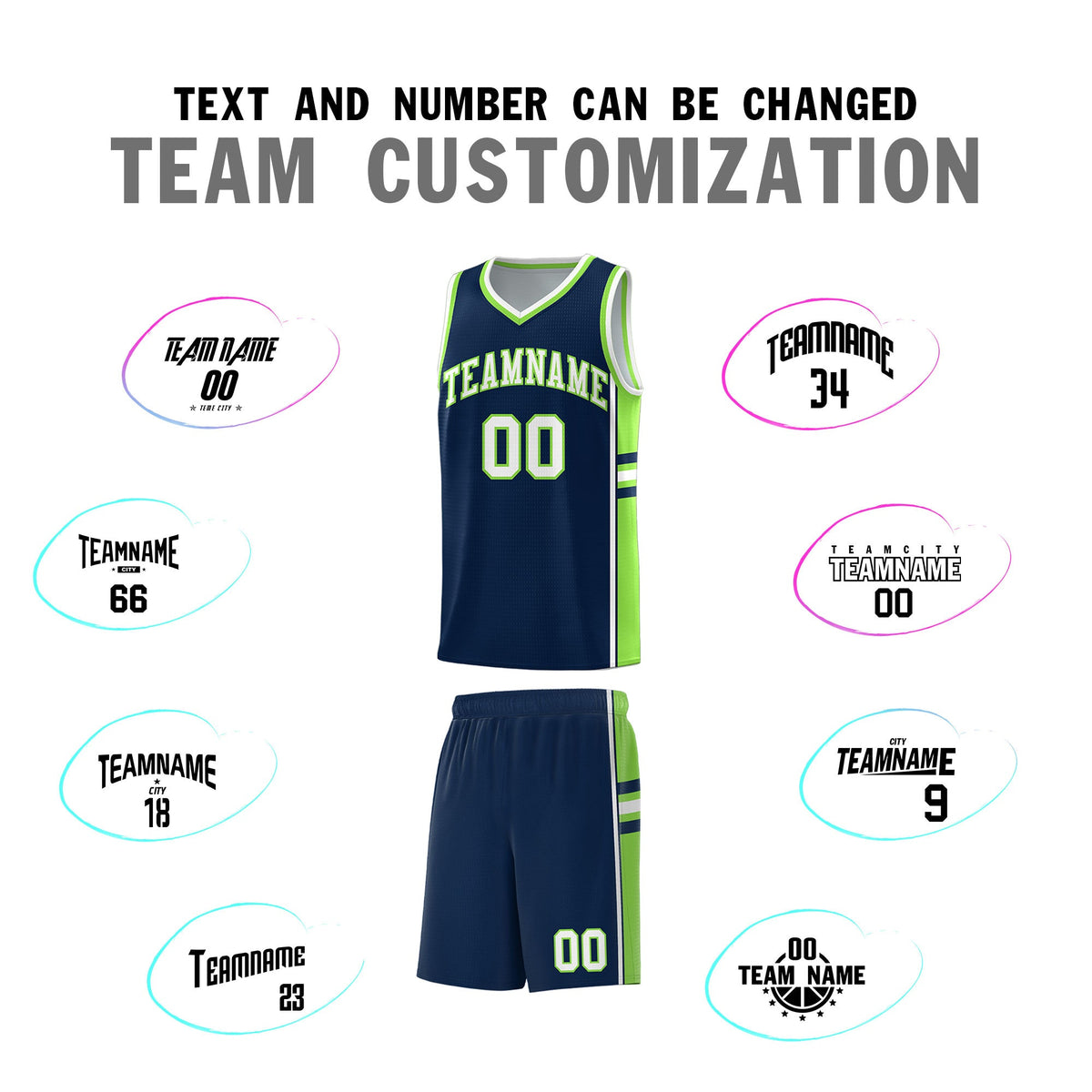 Custom Youth Basketball Jersey - Navy Fluorescent Green Two-Tone Varsity Jersey Set