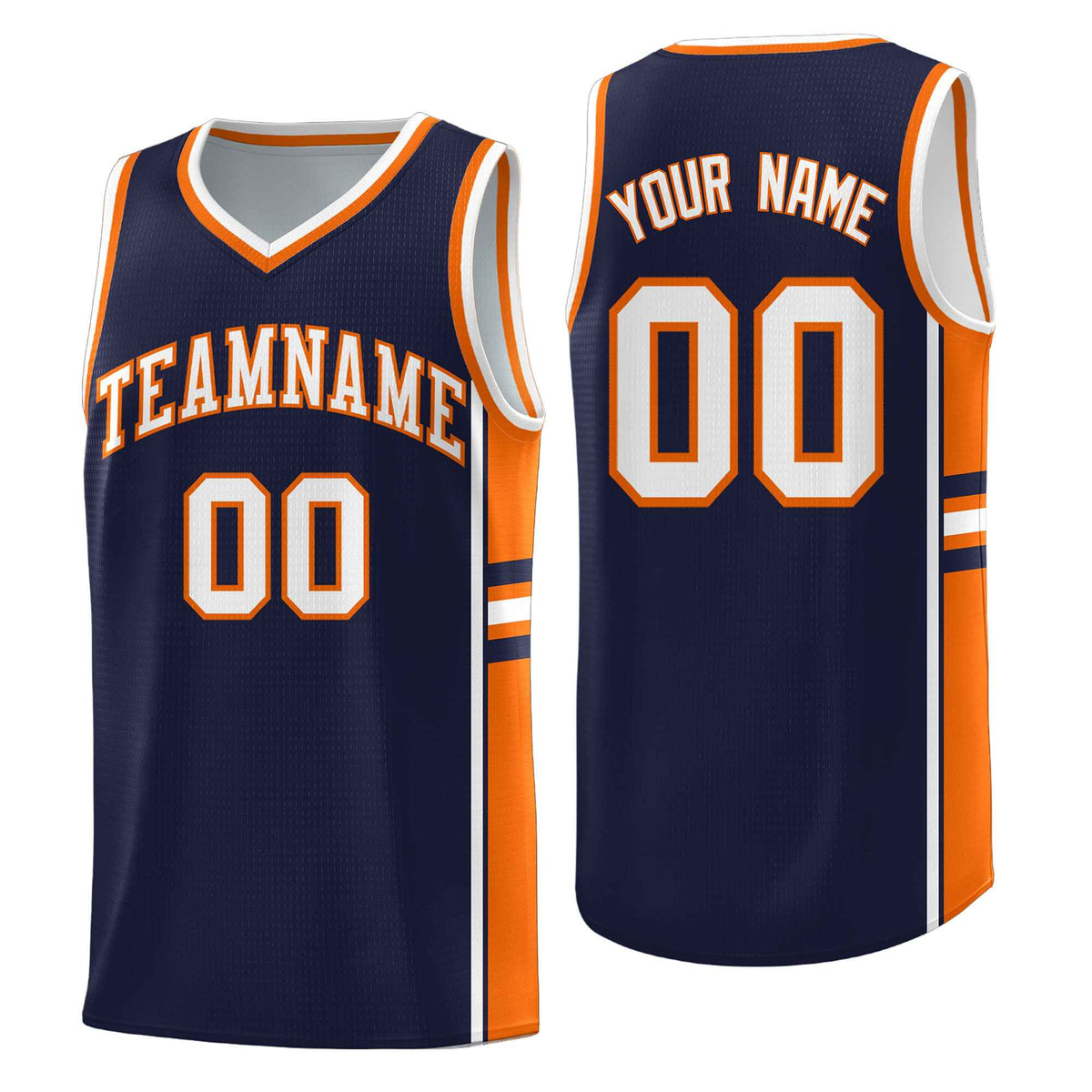 Custom Youth Basketball Jersey - Navy Orange Two-Tone Classic Varsity Uniform