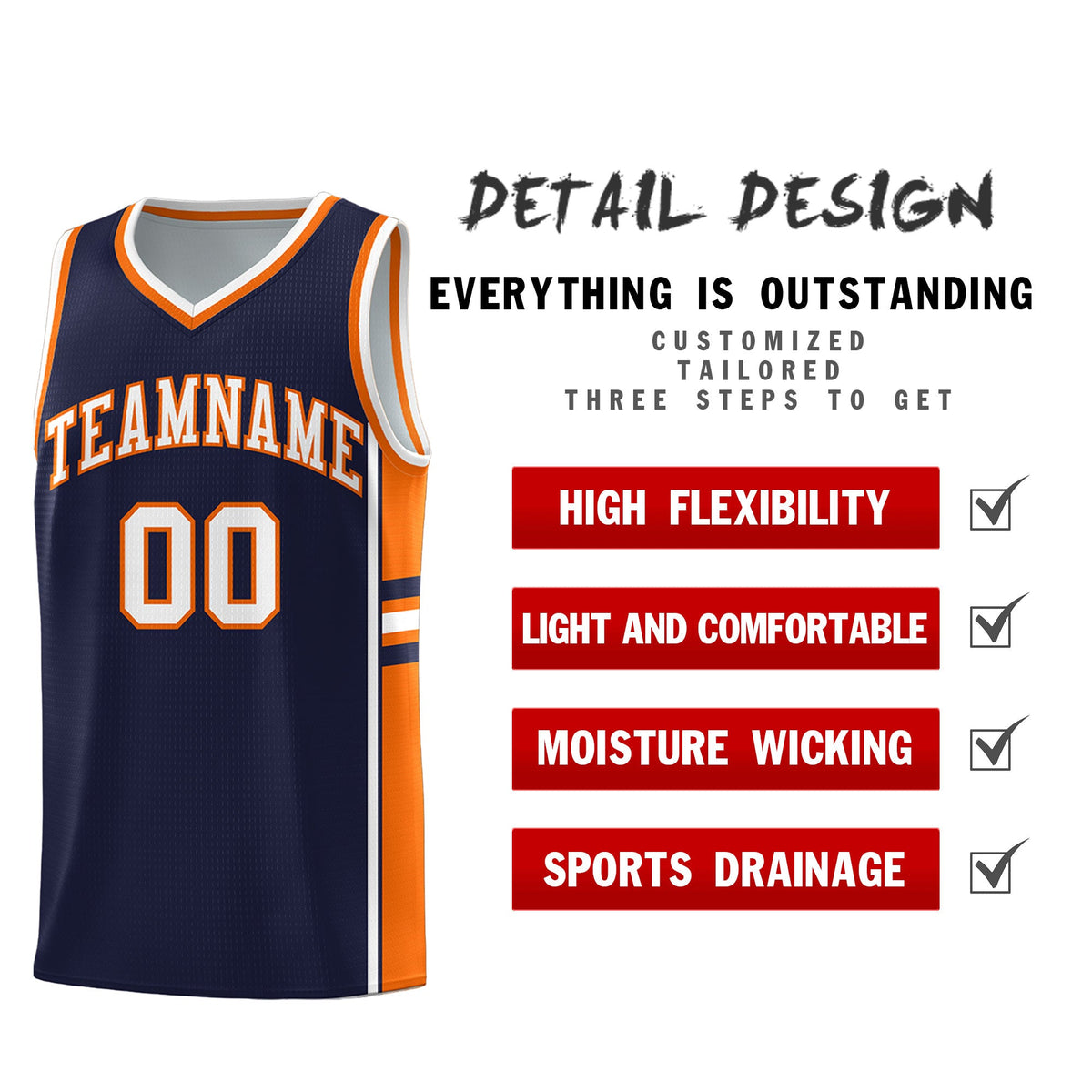 Custom Youth Basketball Jersey - Navy Orange Two-Tone Classic Varsity Uniform