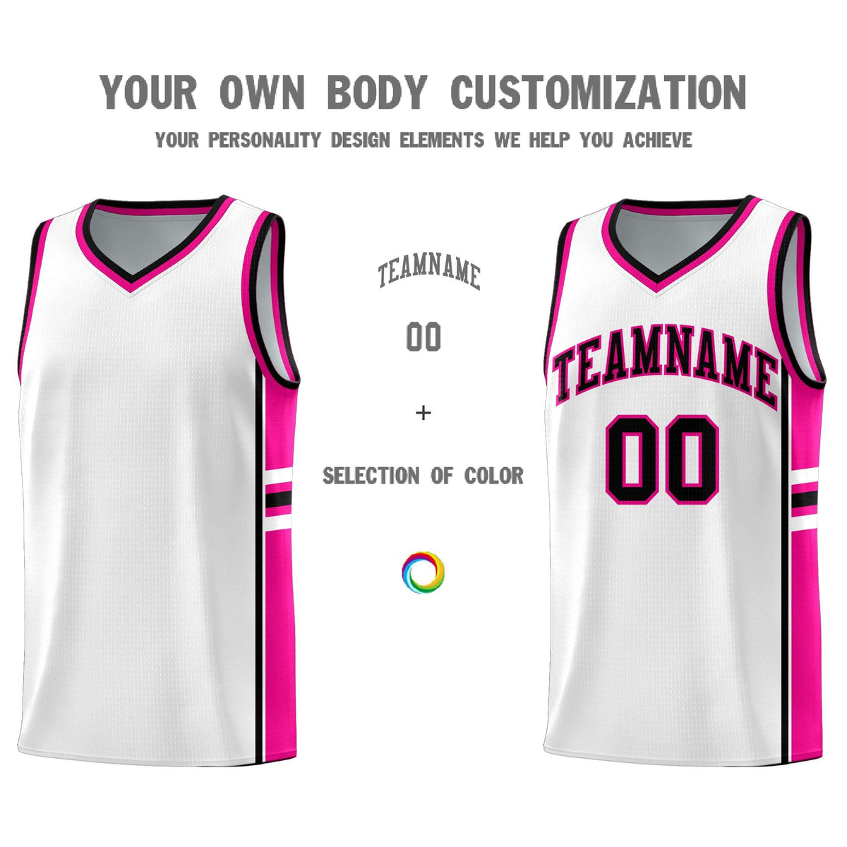 Custom Youth Basketball Jersey - White Pink Two-Tone Varsity Jersey Set