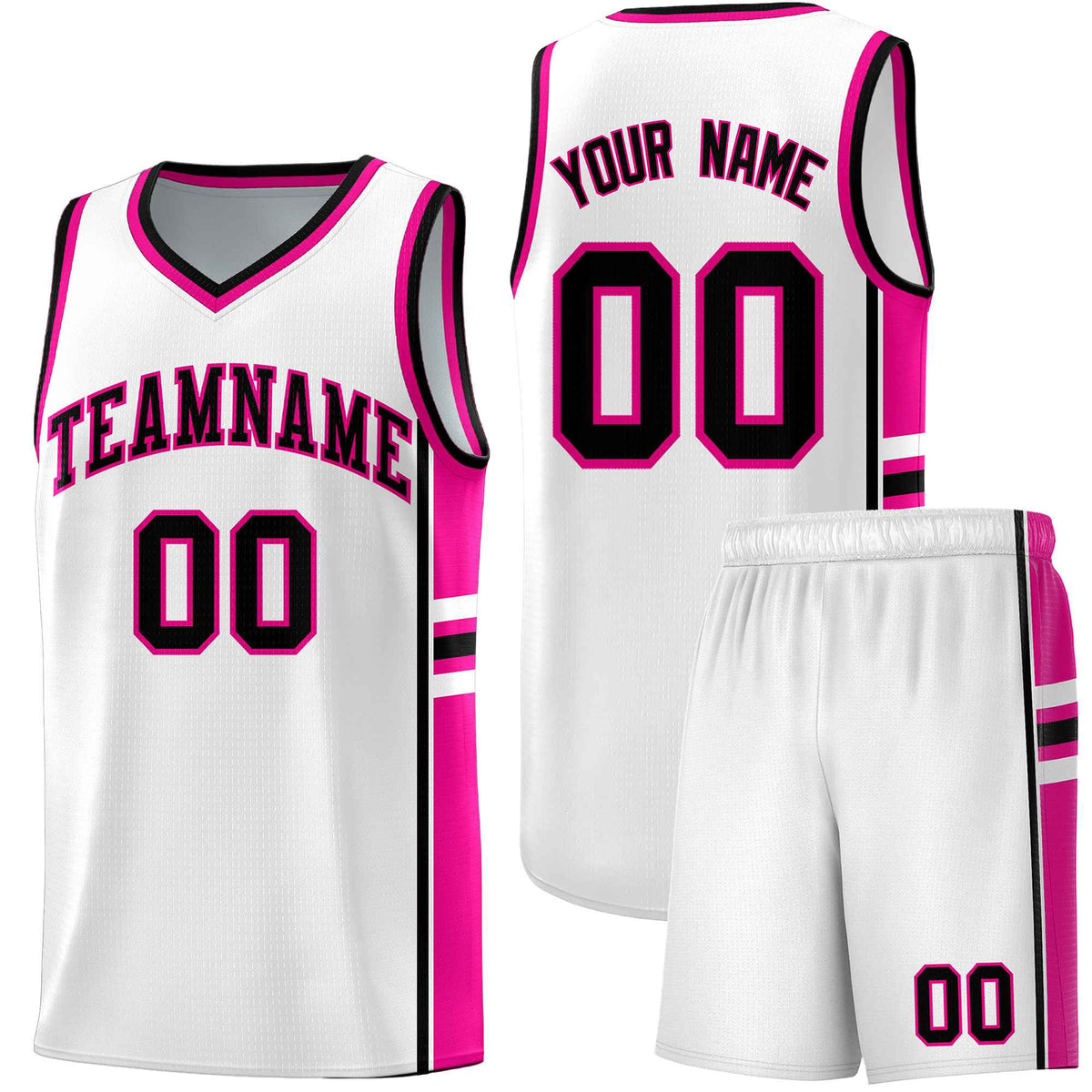 Custom Youth Basketball Jersey - White Pink Two-Tone Varsity Jersey Set