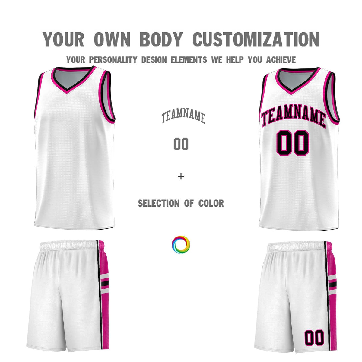 Custom Youth Basketball Jersey - White Pink Two-Tone Varsity Jersey Set