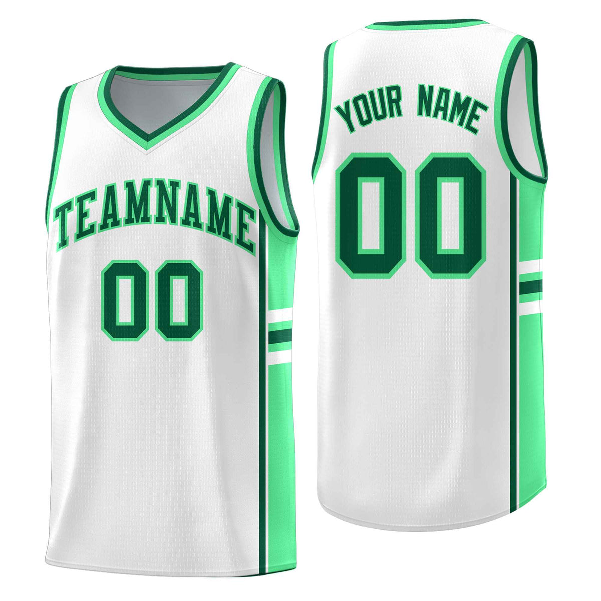 Custom Youth Basketball Jersey - White Green Two-Tone Varsity Jersey Set