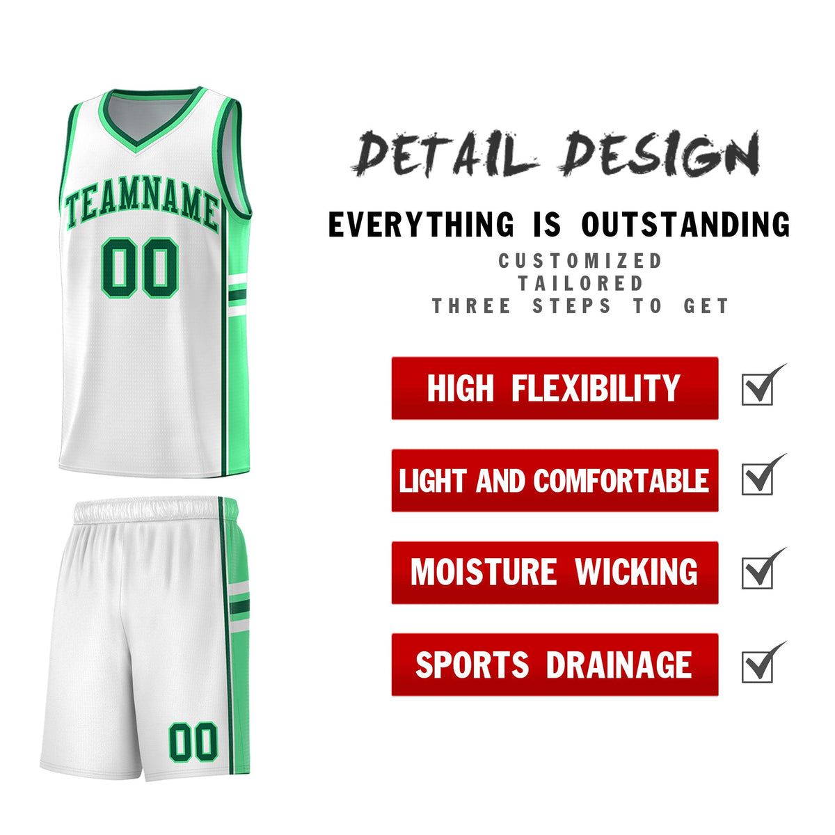 Custom Youth Basketball Jersey - White Green Two-Tone Varsity Jersey Set