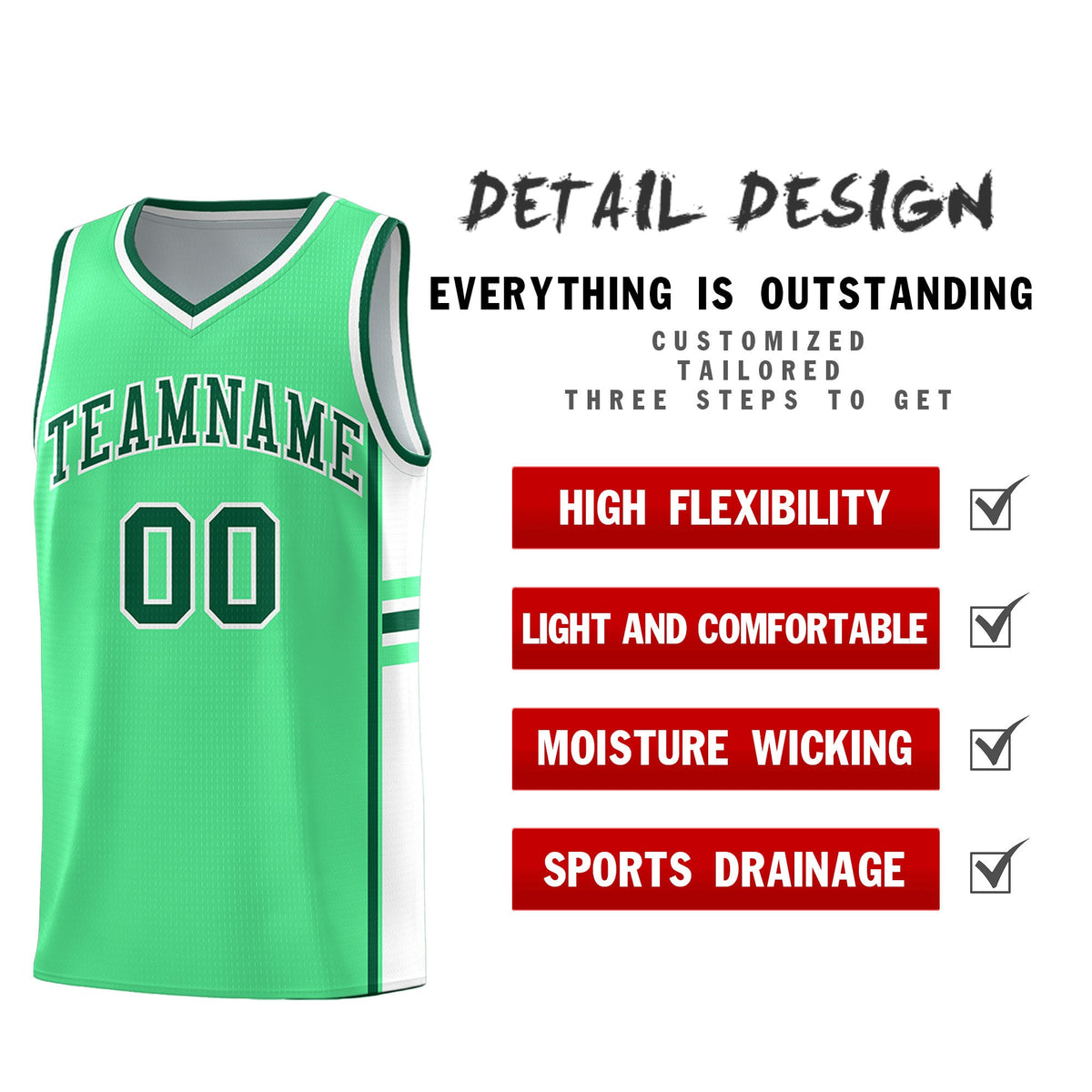 Custom Youth Basketball Jersey - Green White Personalized Varsity Two-Tone Uniform