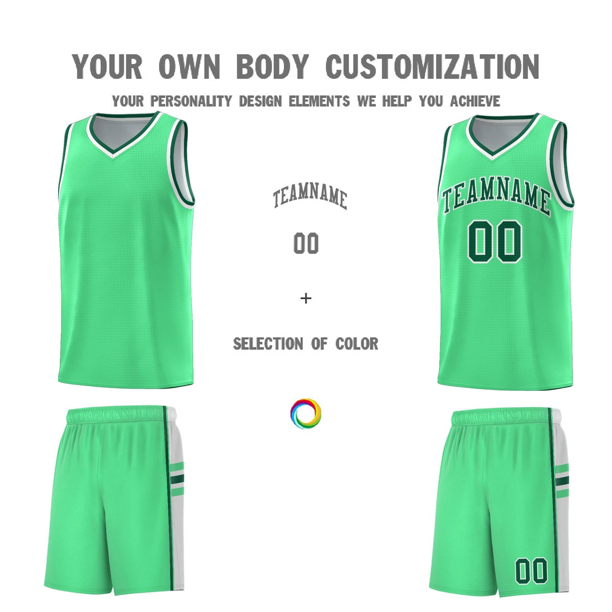 Custom Youth Basketball Jersey - Green White Personalized Varsity Two-Tone Uniform