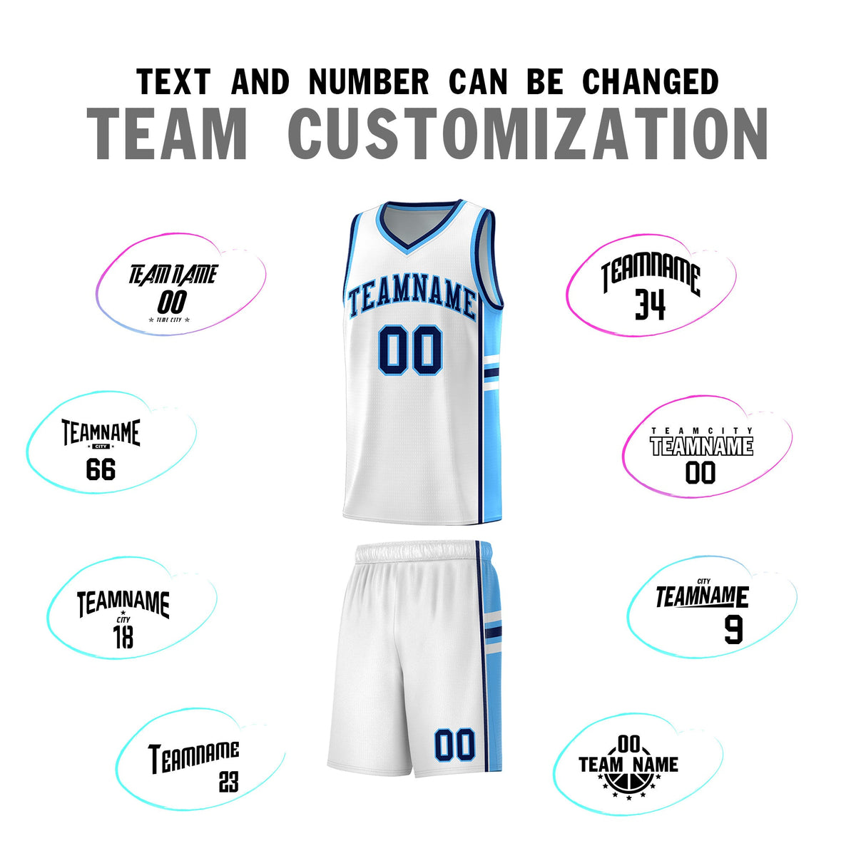 Custom Youth Basketball Jersey - White Powder Blue Two-Tone Varsity Jersey Set
