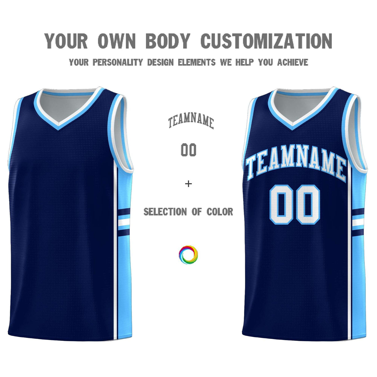 Custom Youth Basketball Jersey - Navy Powder Blue Two-Tone Classic Varsity Uniform