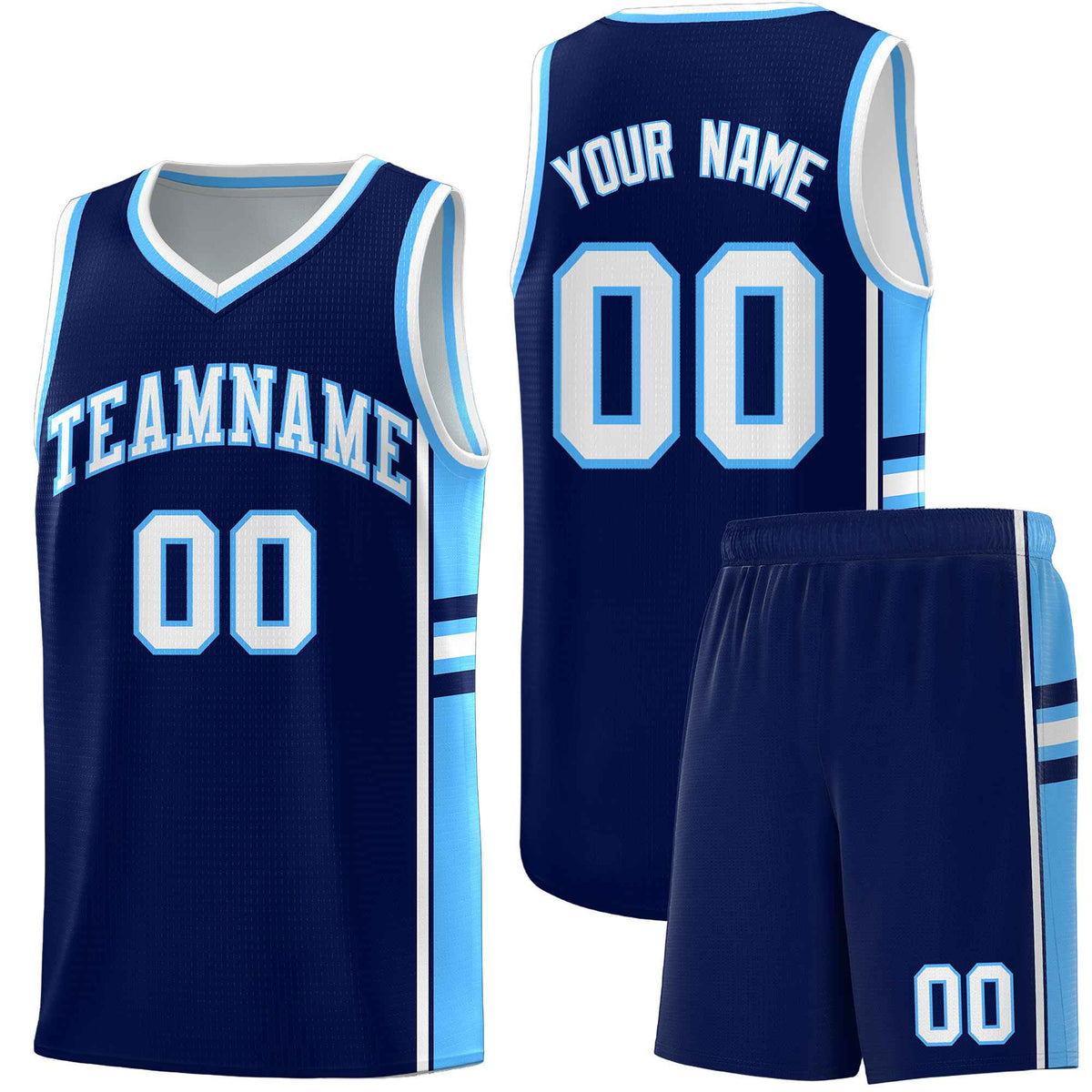 Custom Youth Basketball Jersey - Navy Powder Blue Two-Tone Classic Varsity Uniform