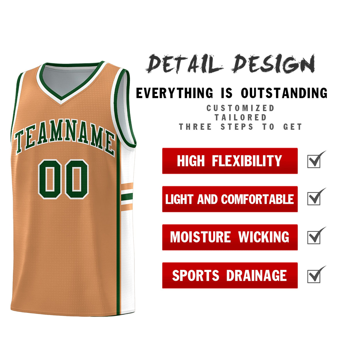 Custom Youth Basketball Jersey - Buckskin Brown White Personalized Varsity Two-Tone Uniform