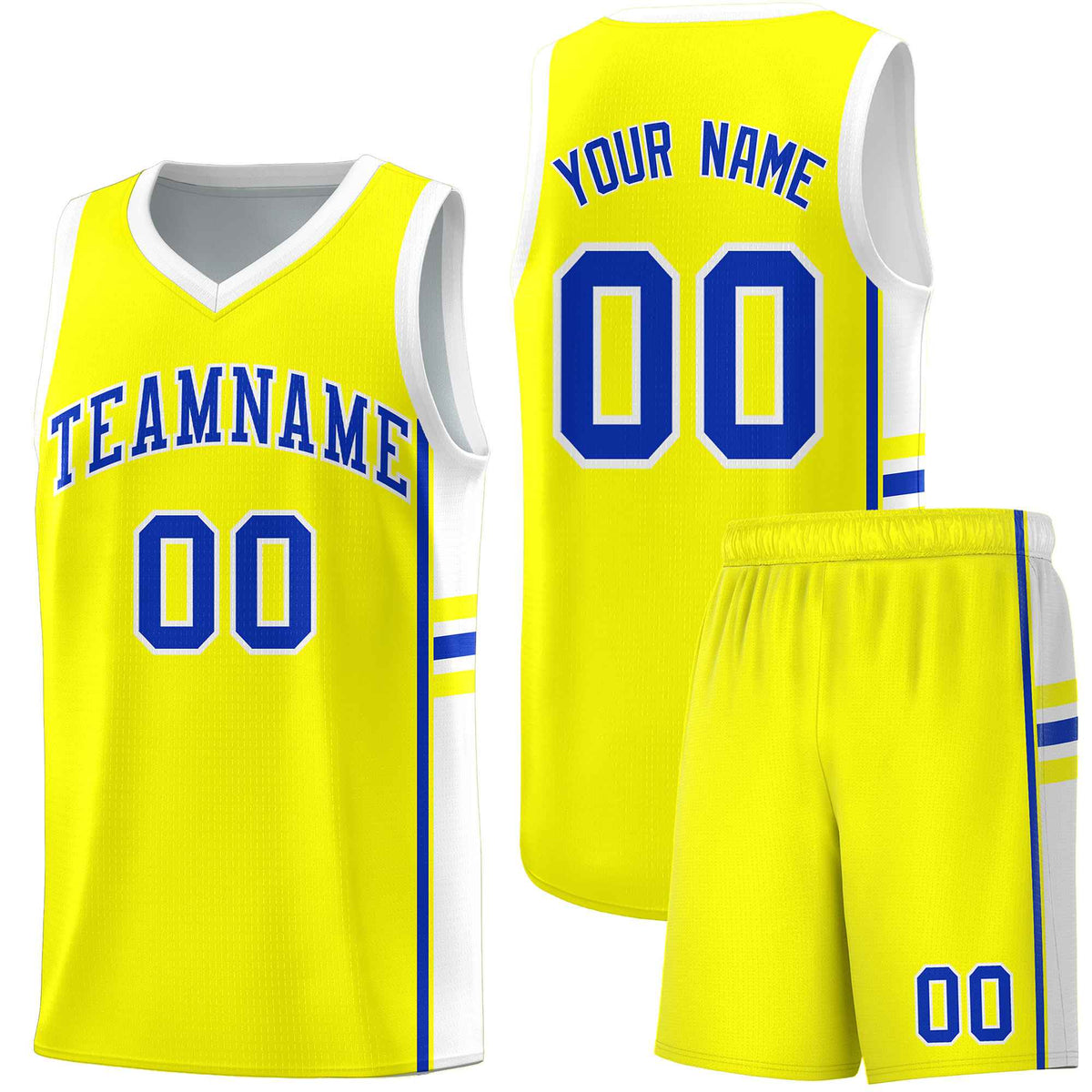 Custom Youth Basketball Jersey - Fluorescent Yellow White Two-Tone Classic Varsity Uniform