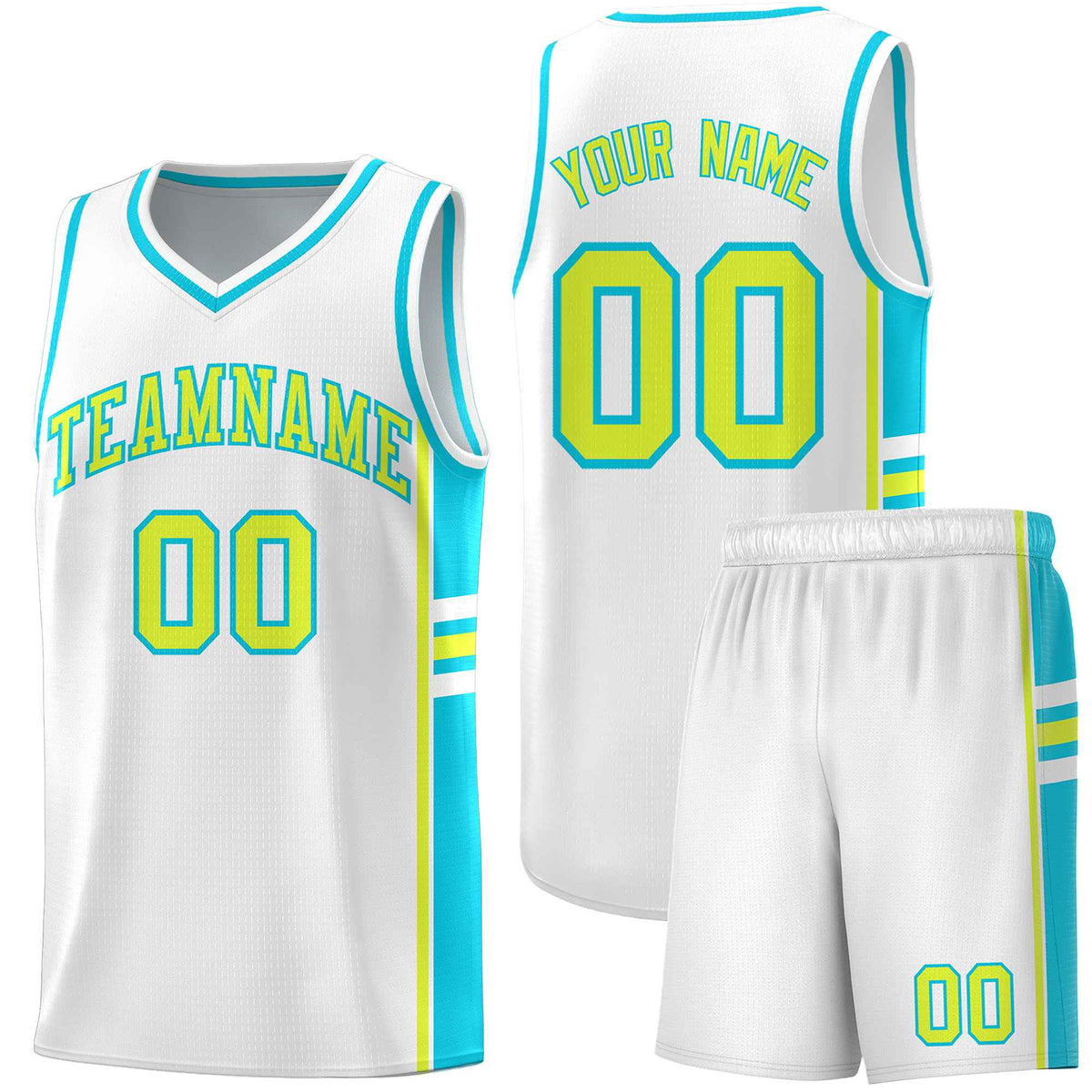 Custom Youth Basketball Jersey - White Sky Blue Two-Tone Varsity Jersey Set
