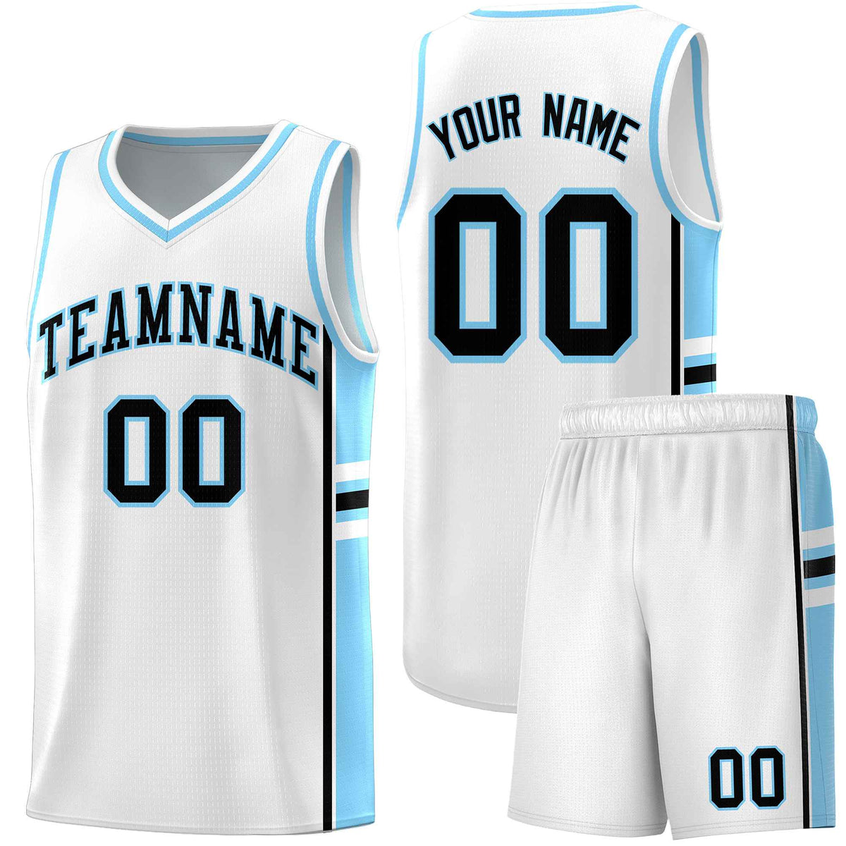 Custom Youth Basketball Jersey - White Light Blue Two-Tone Varsity Jersey Set
