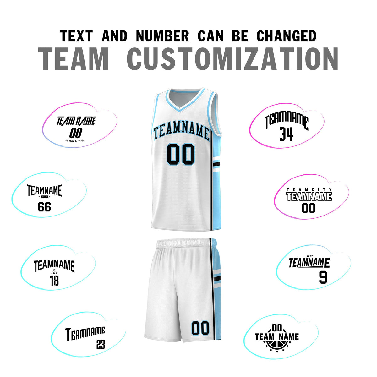 Custom Youth Basketball Jersey - White Light Blue Two-Tone Varsity Jersey Set