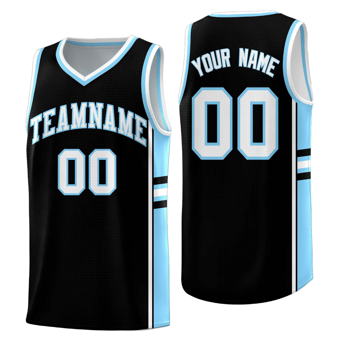 Custom Youth Basketball Jersey - Black Light Blue Two-Tone Classic Varsity Uniform