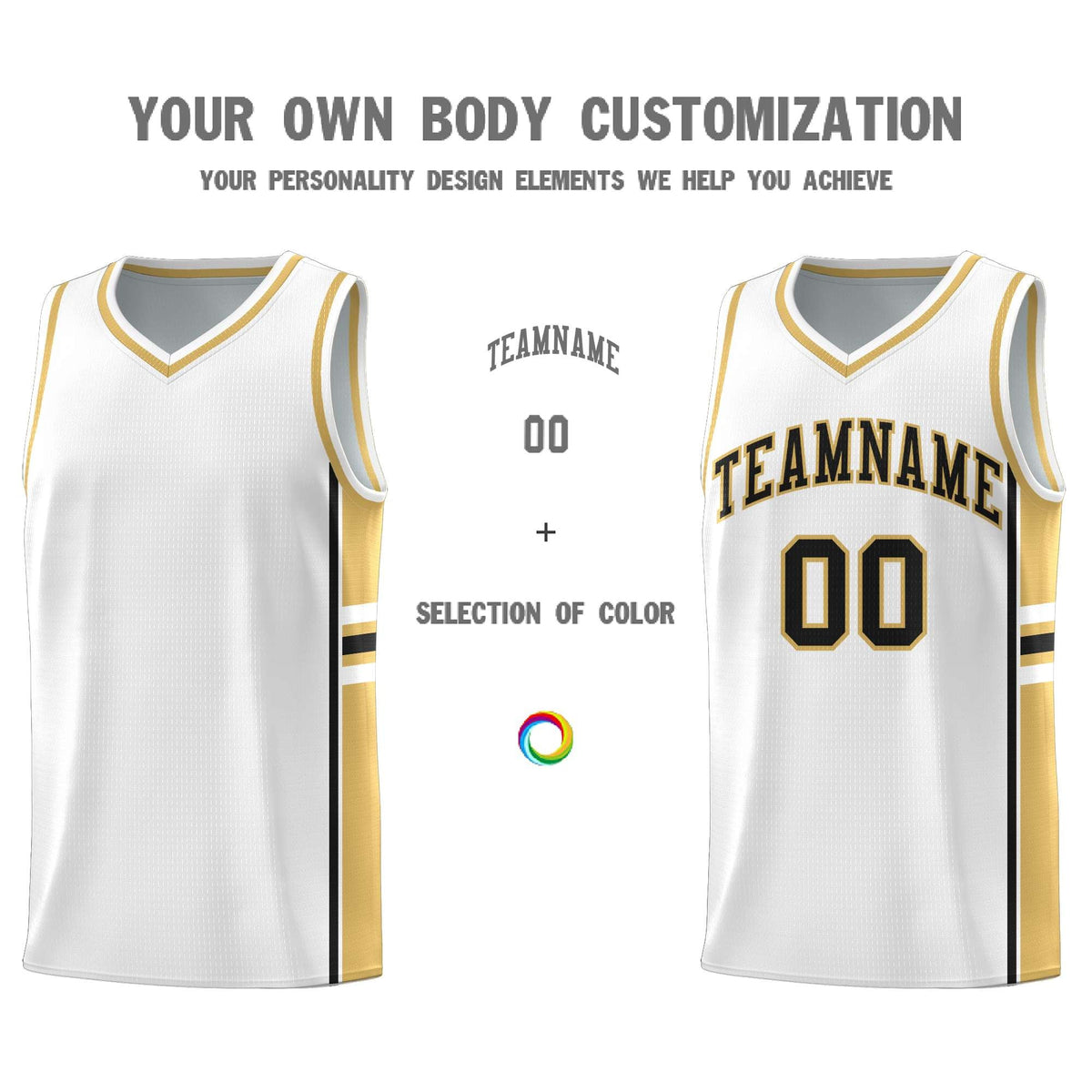Custom Youth Basketball Jersey - White Old Gold Two-Tone Varsity Jersey Set