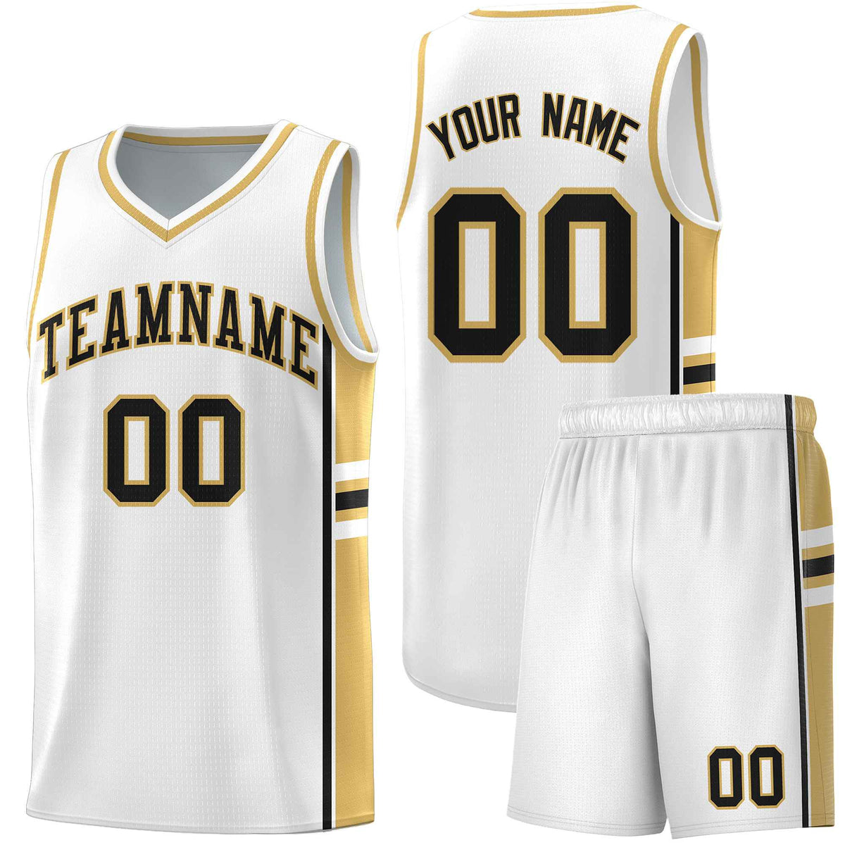 Custom Youth Basketball Jersey - White Old Gold Two-Tone Varsity Jersey Set