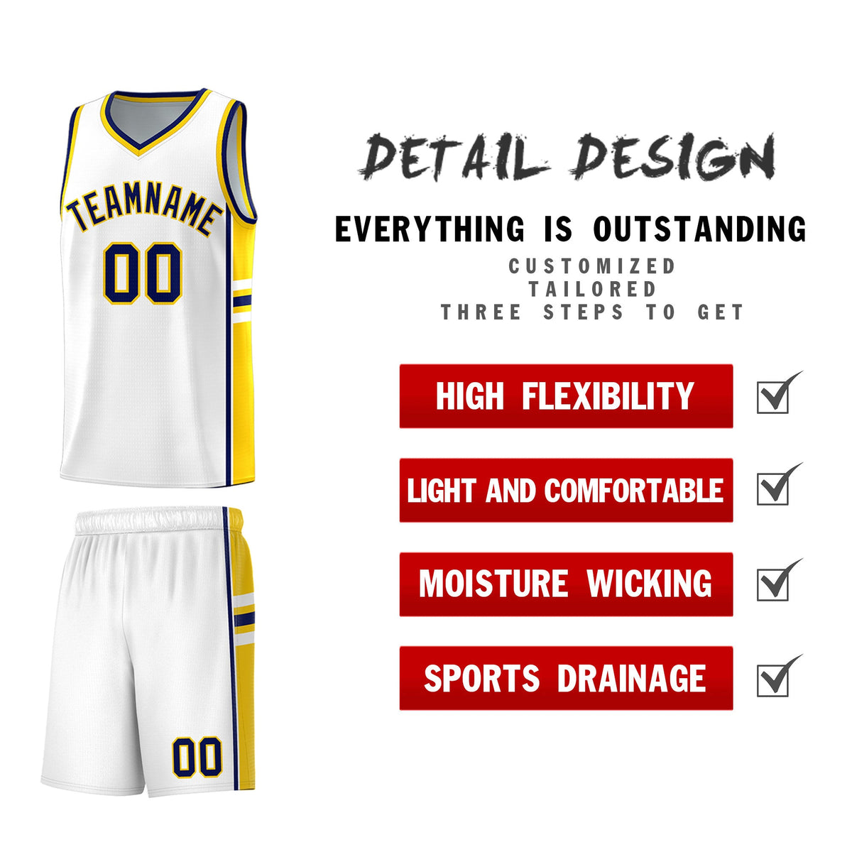 Custom Youth Basketball Jersey - White Gold Personalized Varsity Two-Tone Uniform