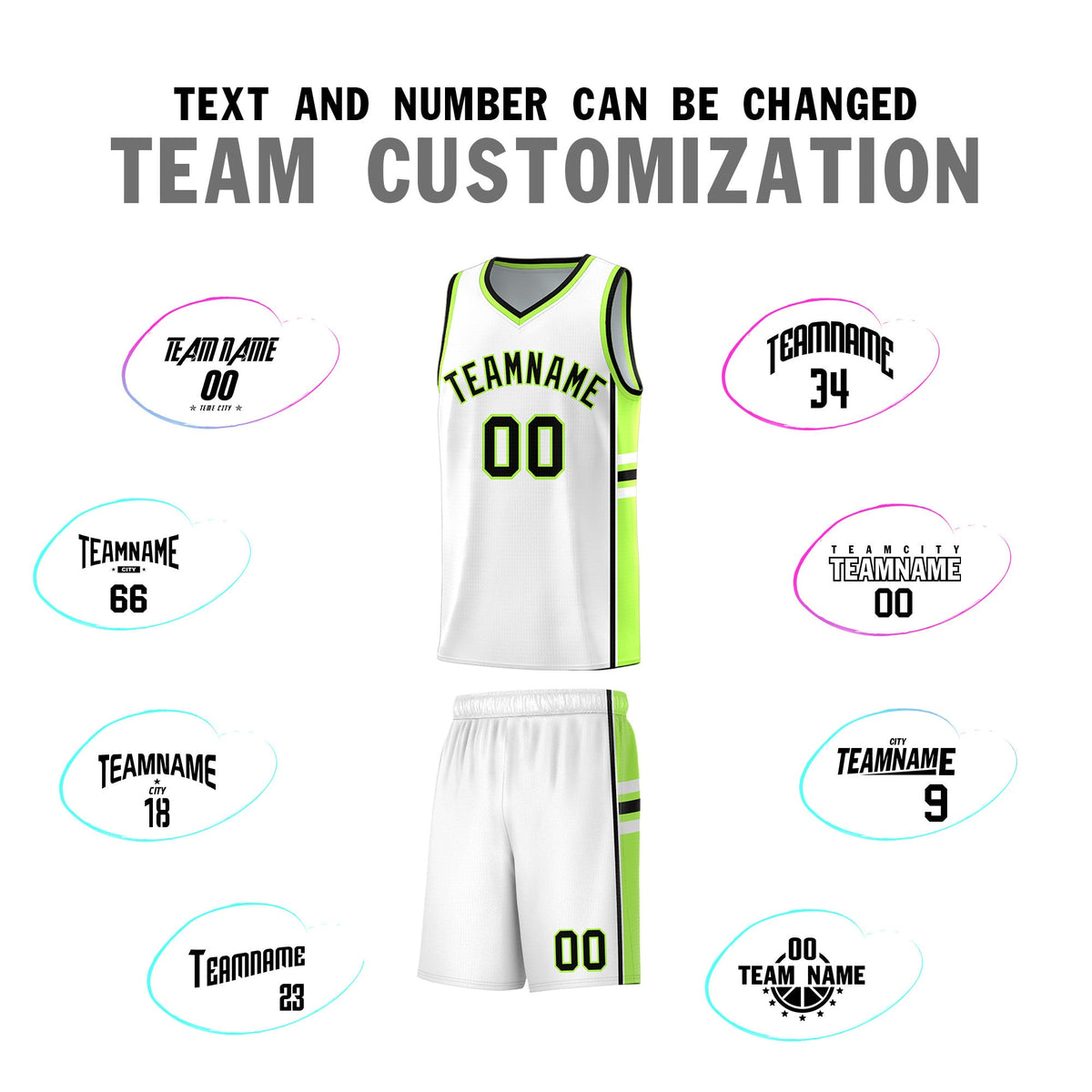 Custom Youth Basketball Jersey - White Fluorescent Green Two-Tone Varsity Jersey Set