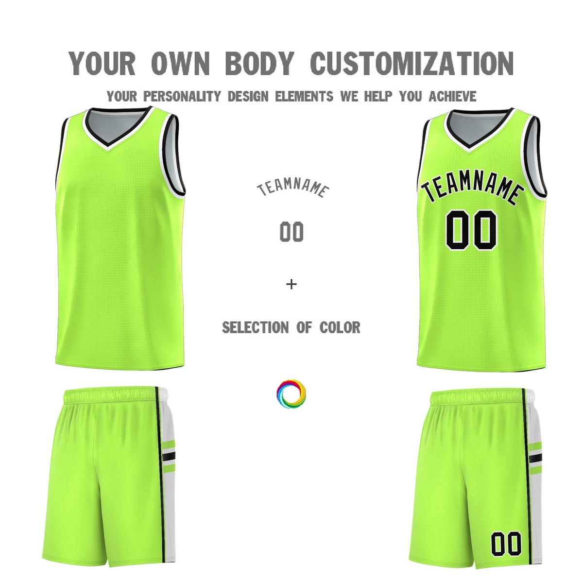 Custom Youth Basketball Jersey - Fluorescent Green White Two-Tone Varsity Jersey Set