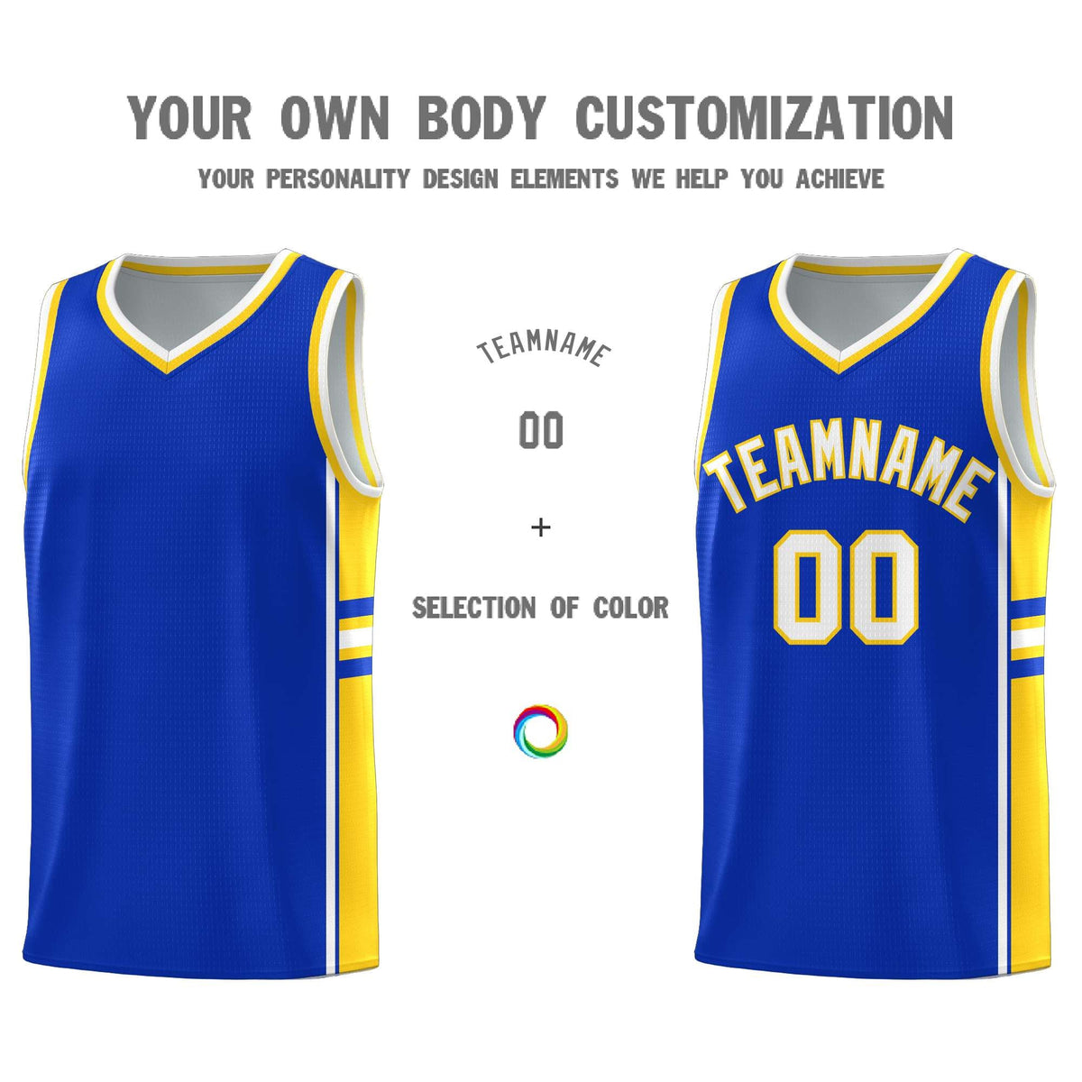 Custom Youth Basketball Jersey - Royal Gold Two-Tone Varsity Jersey Set