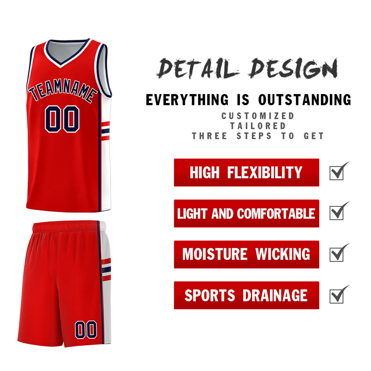 Custom Youth Basketball Jersey - Red White Two-Tone Classic Varsity Uniform