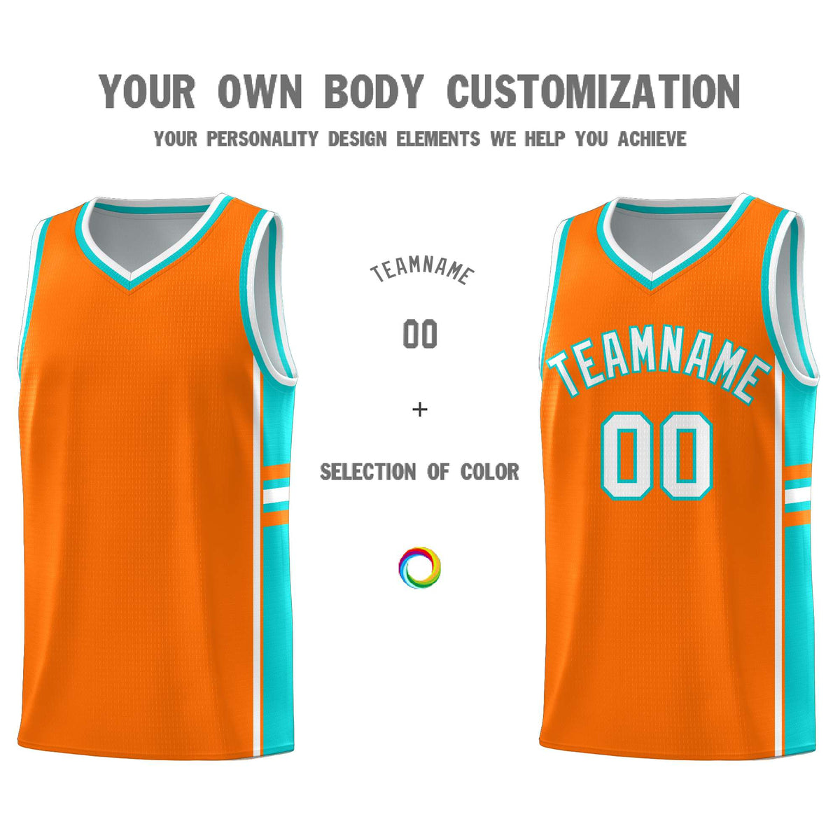 Custom Youth Basketball Jersey - Orange Aqua Two-Tone Varsity Jersey Set