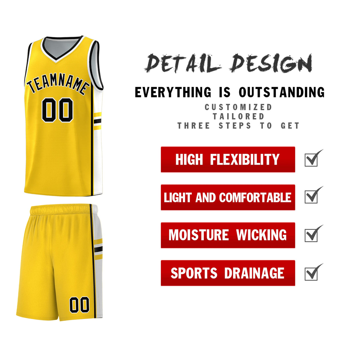 Custom Youth Basketball Jersey - Gold White Two-Tone Classic Varsity Uniform