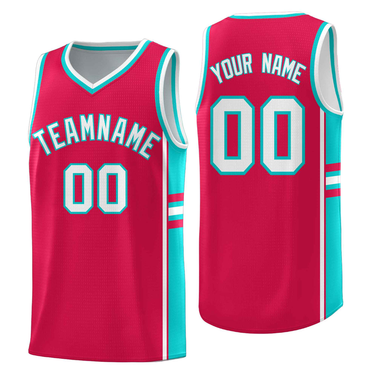 Custom Youth Basketball Jersey - Red Aqua Two-Tone Varsity Jersey Set