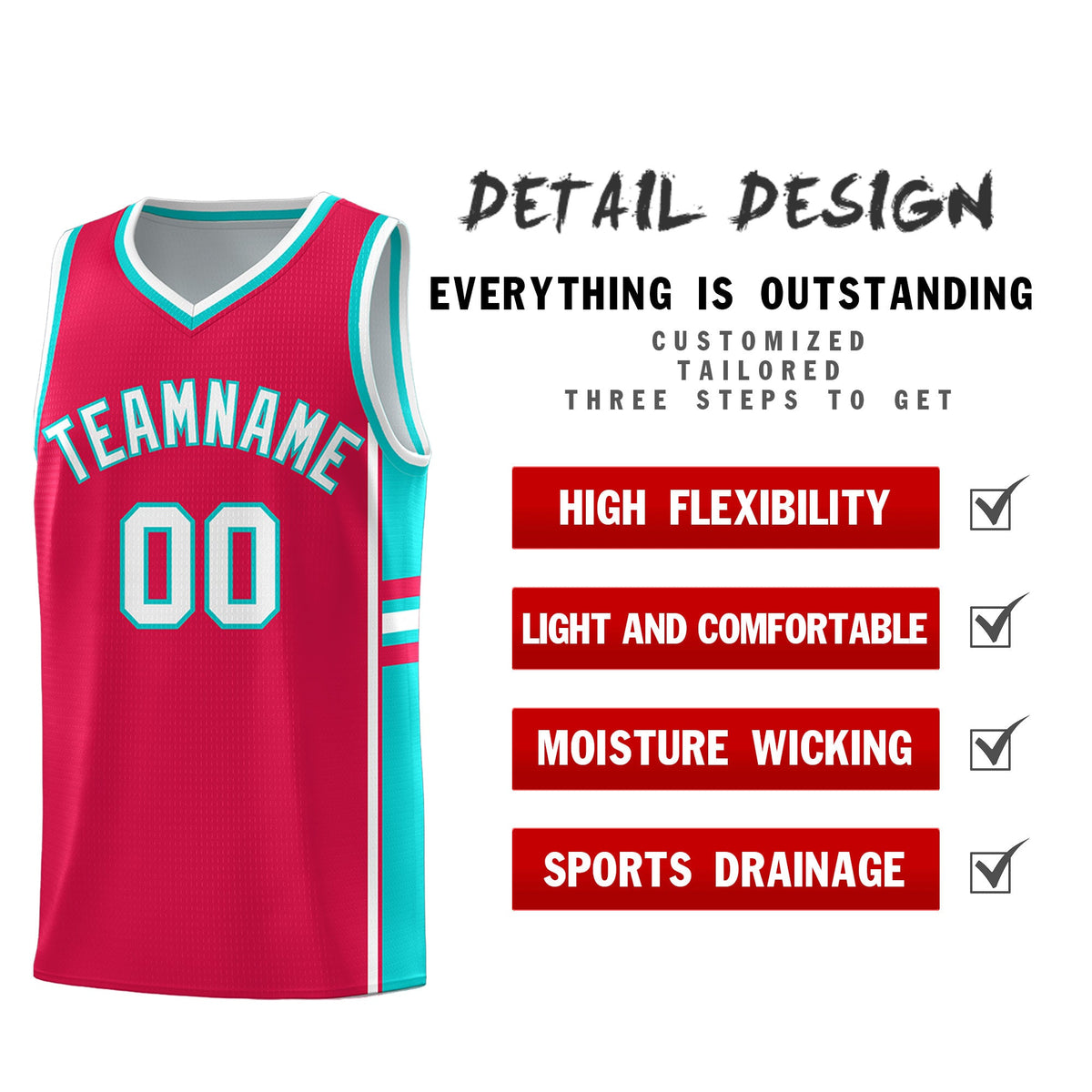 Custom Youth Basketball Jersey - Red Aqua Two-Tone Varsity Jersey Set