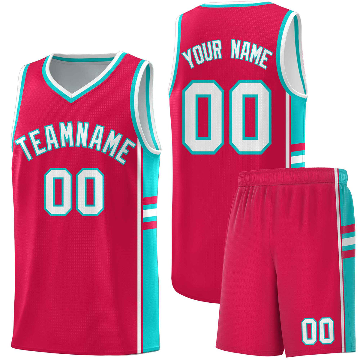 Custom Youth Basketball Jersey - Red Aqua Two-Tone Varsity Jersey Set