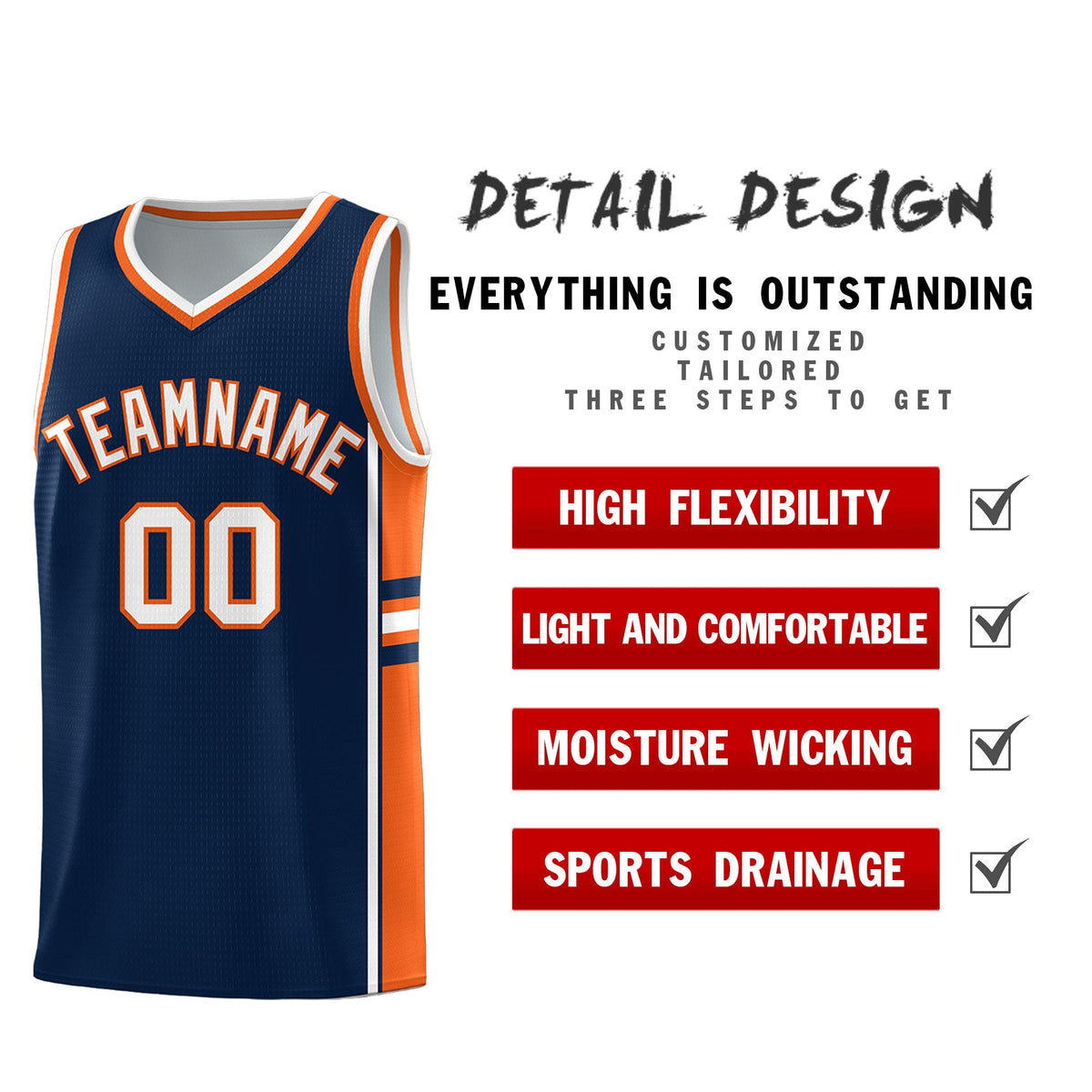 Custom Youth Basketball Jersey - Navy Orange Two-Tone Varsity Jersey Set