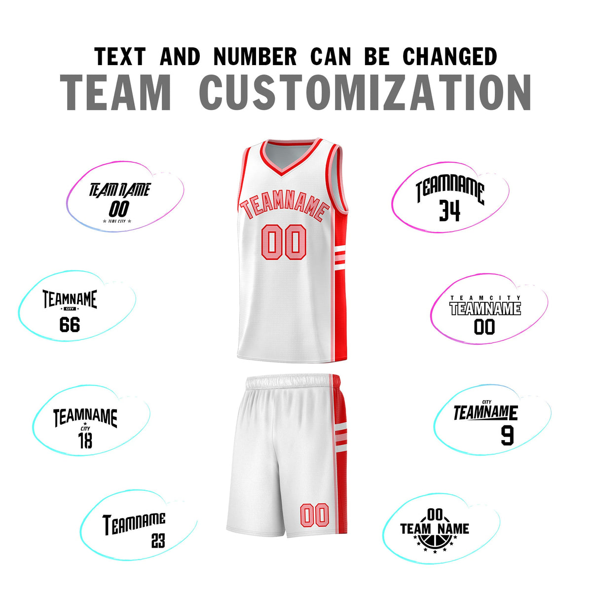 Custom Youth Basketball Jersey - White Light Red Personalized Varsity Two-Tone Uniform