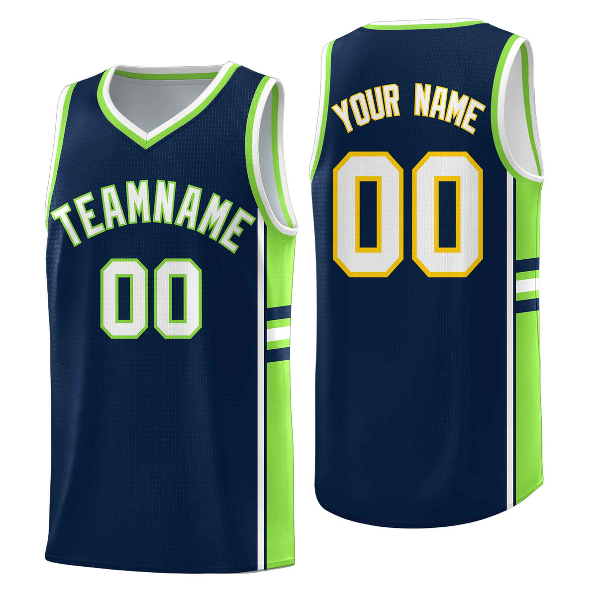 Custom Youth Basketball Jersey - Navy Fluorescent Green Two-Tone Varsity Jersey Set