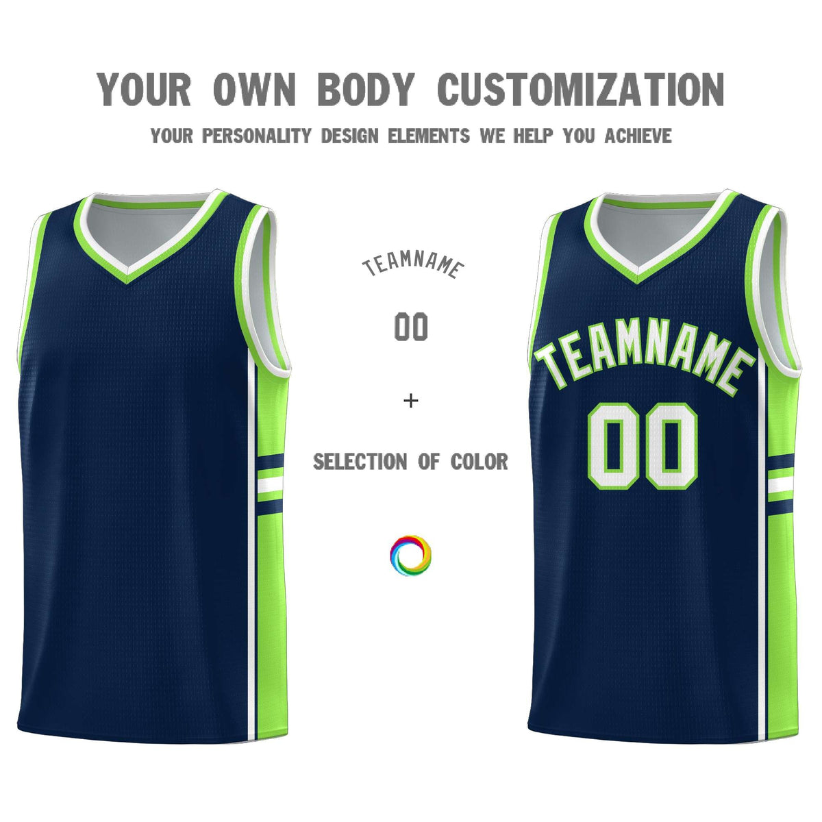 Custom Youth Basketball Jersey - Navy Fluorescent Green Two-Tone Varsity Jersey Set