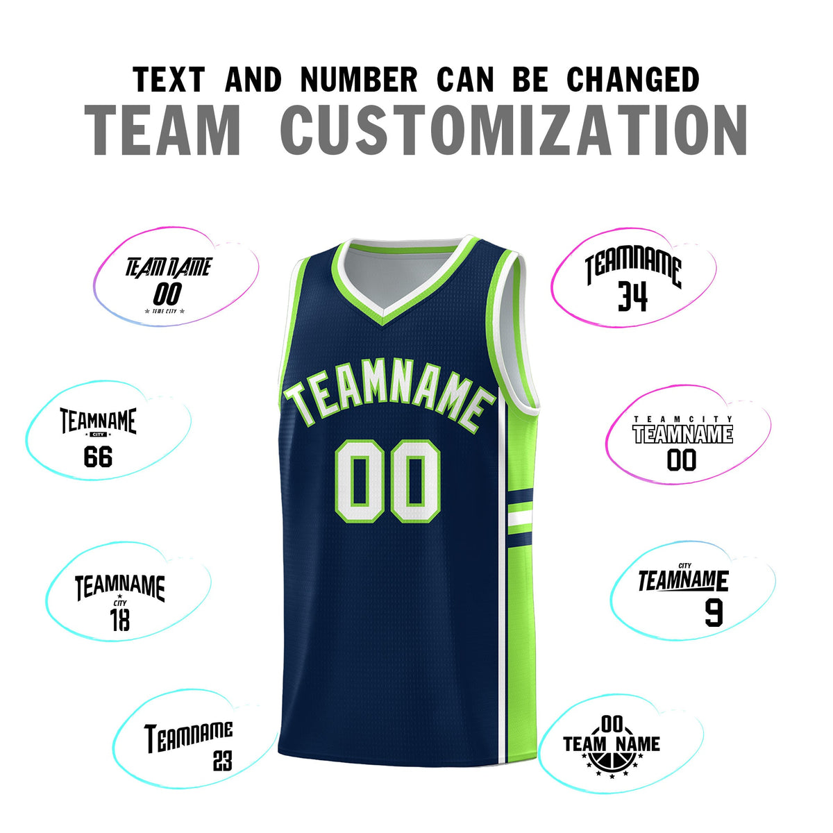 Custom Youth Basketball Jersey - Navy Fluorescent Green Two-Tone Varsity Jersey Set