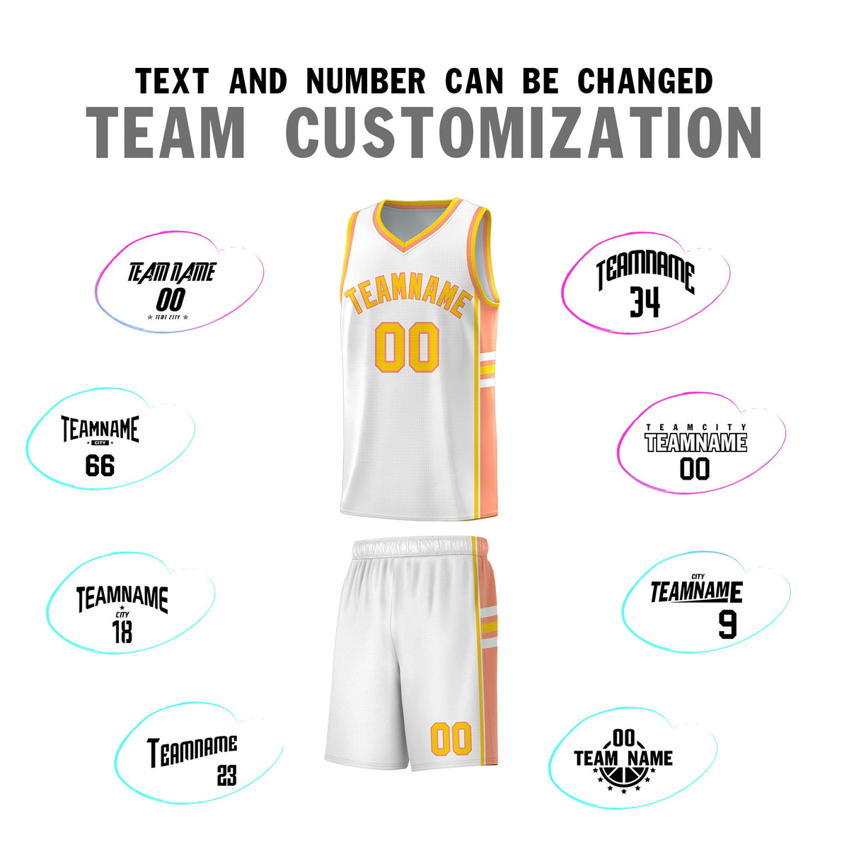 Custom Youth Basketball Jersey - White Light Orange Two-Tone Varsity Jersey Set