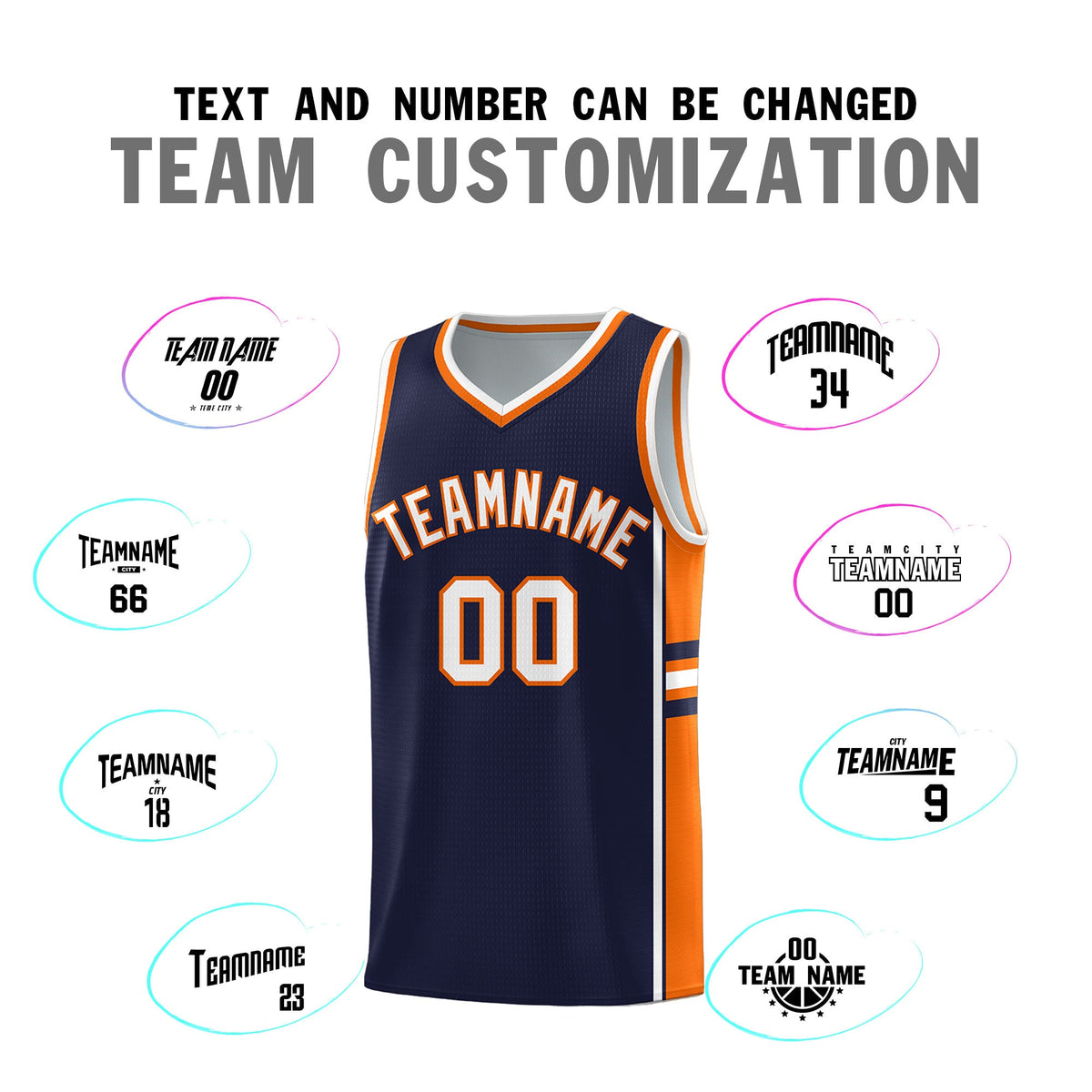Custom Youth Basketball Jersey - Navy Orange Two-Tone Classic Varsity Uniform