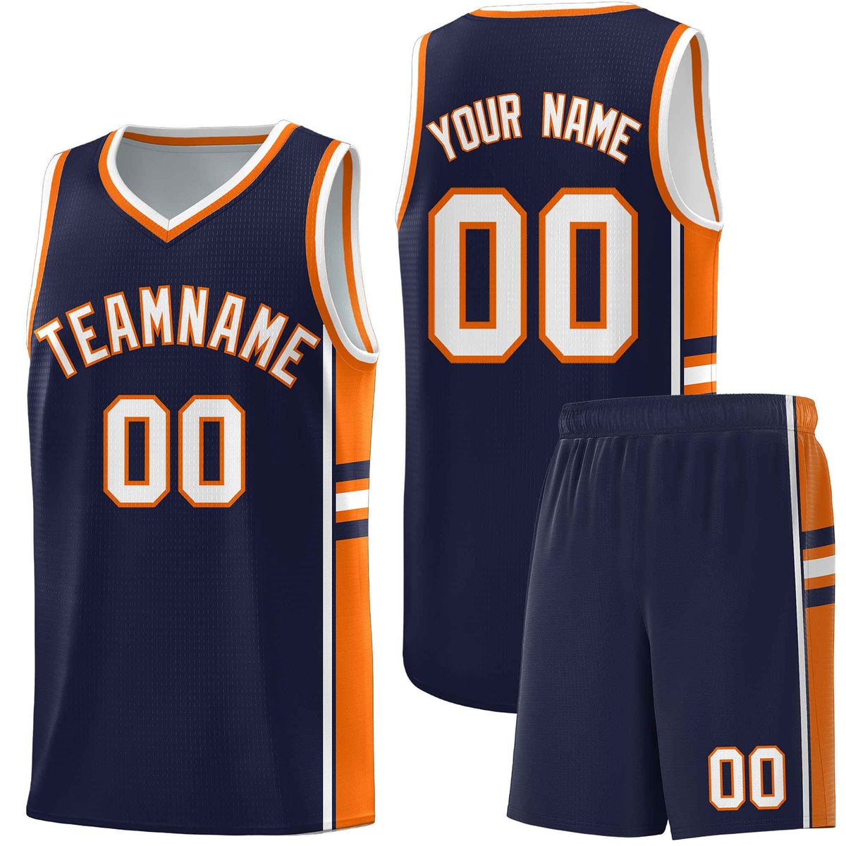 Custom Youth Basketball Jersey - Navy Orange Two-Tone Classic Varsity Uniform