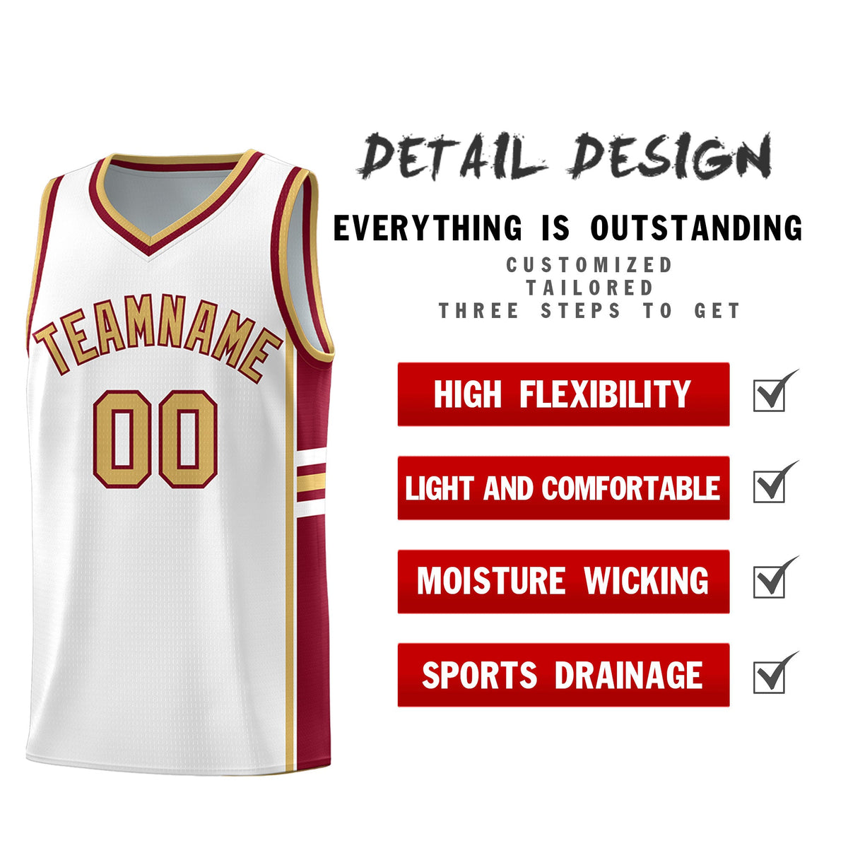Custom Youth Basketball Jersey - White Crimson Two-Tone Varsity Jersey Set