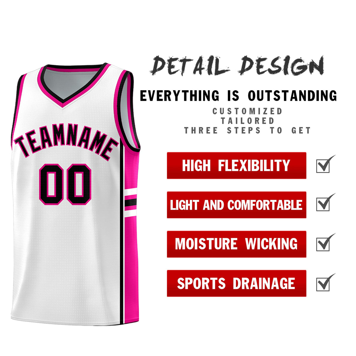 Custom Youth Basketball Jersey - White Pink Two-Tone Varsity Jersey Set