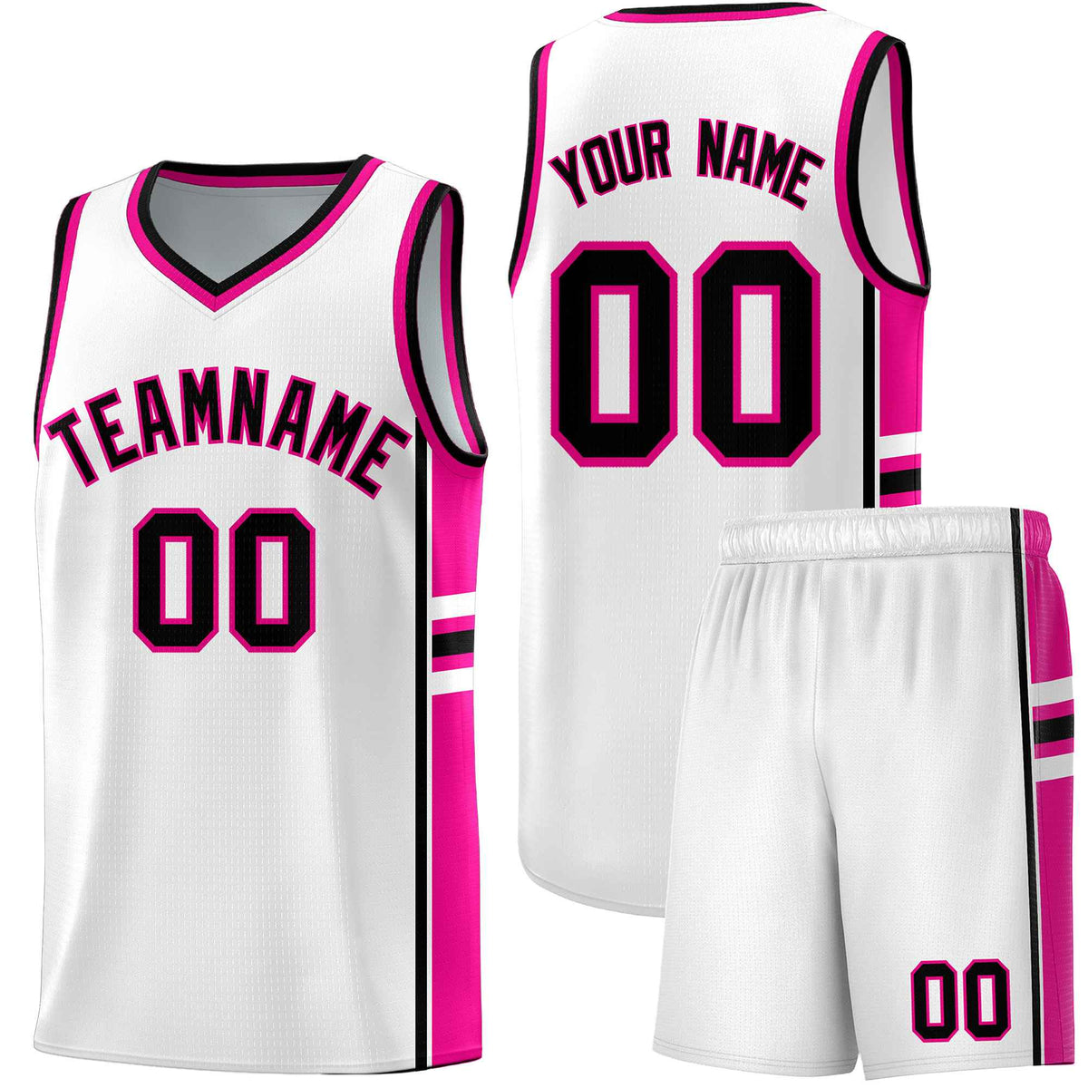Custom Youth Basketball Jersey - White Pink Two-Tone Varsity Jersey Set