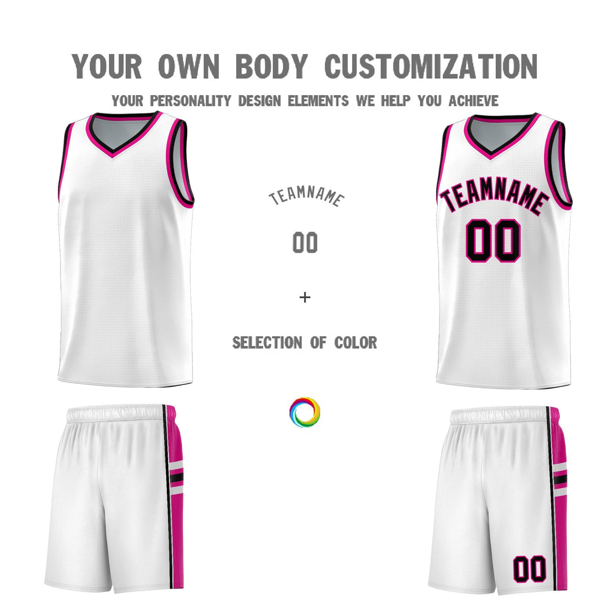 Custom Youth Basketball Jersey - White Pink Two-Tone Varsity Jersey Set