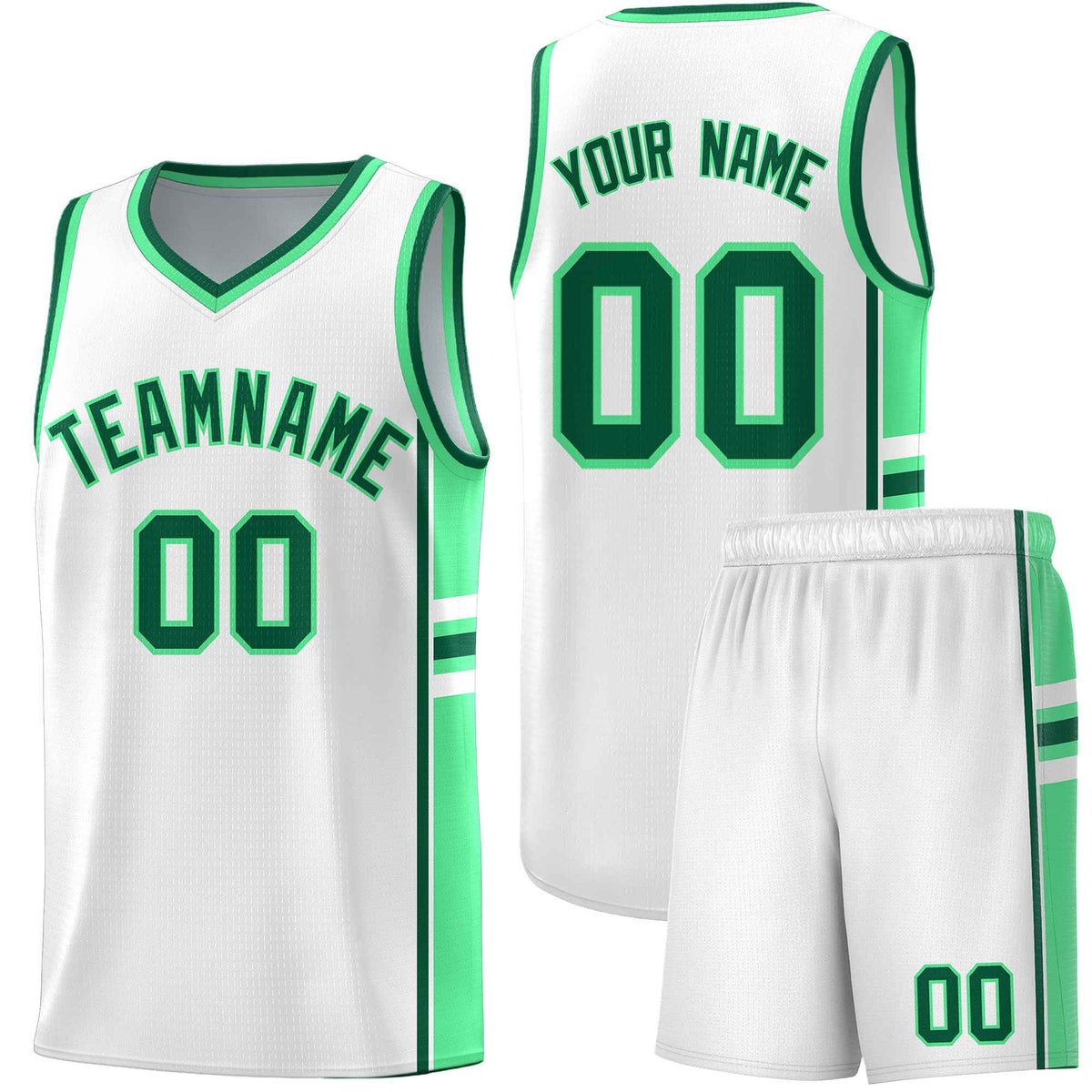 Custom Youth Basketball Jersey - White Green Two-Tone Varsity Jersey Set