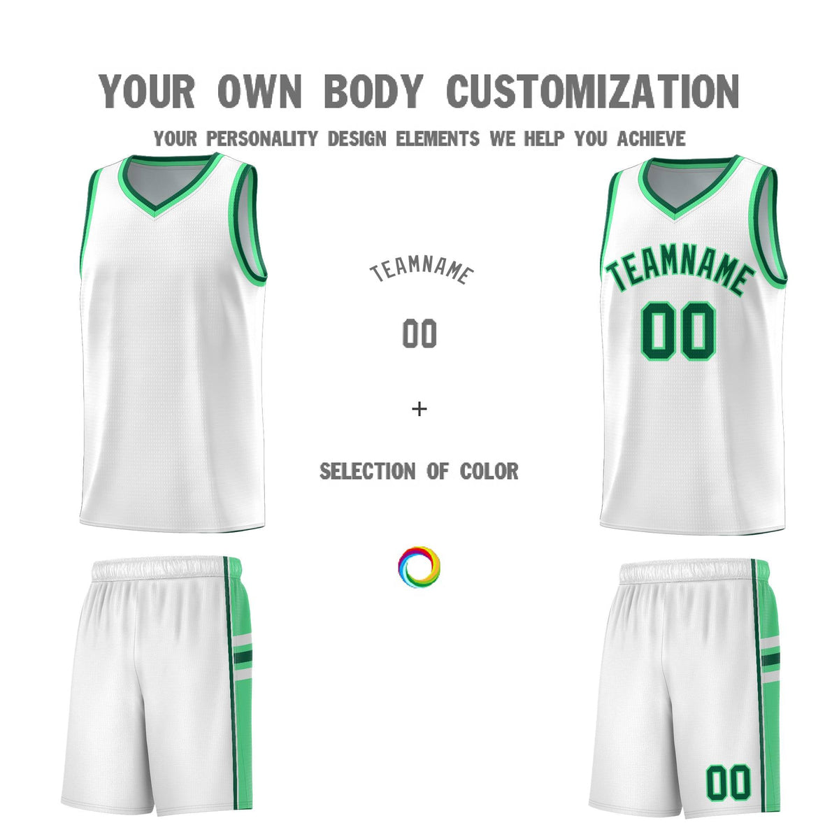 Custom Youth Basketball Jersey - White Green Two-Tone Varsity Jersey Set