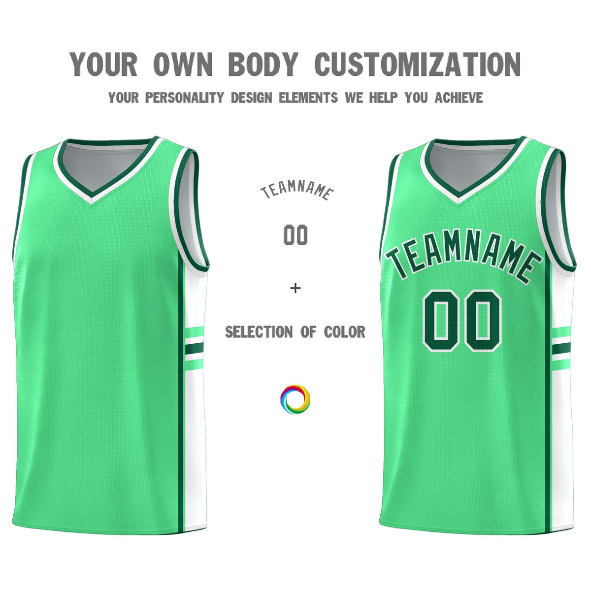 Custom Youth Basketball Jersey - Green White Personalized Varsity Two-Tone Uniform